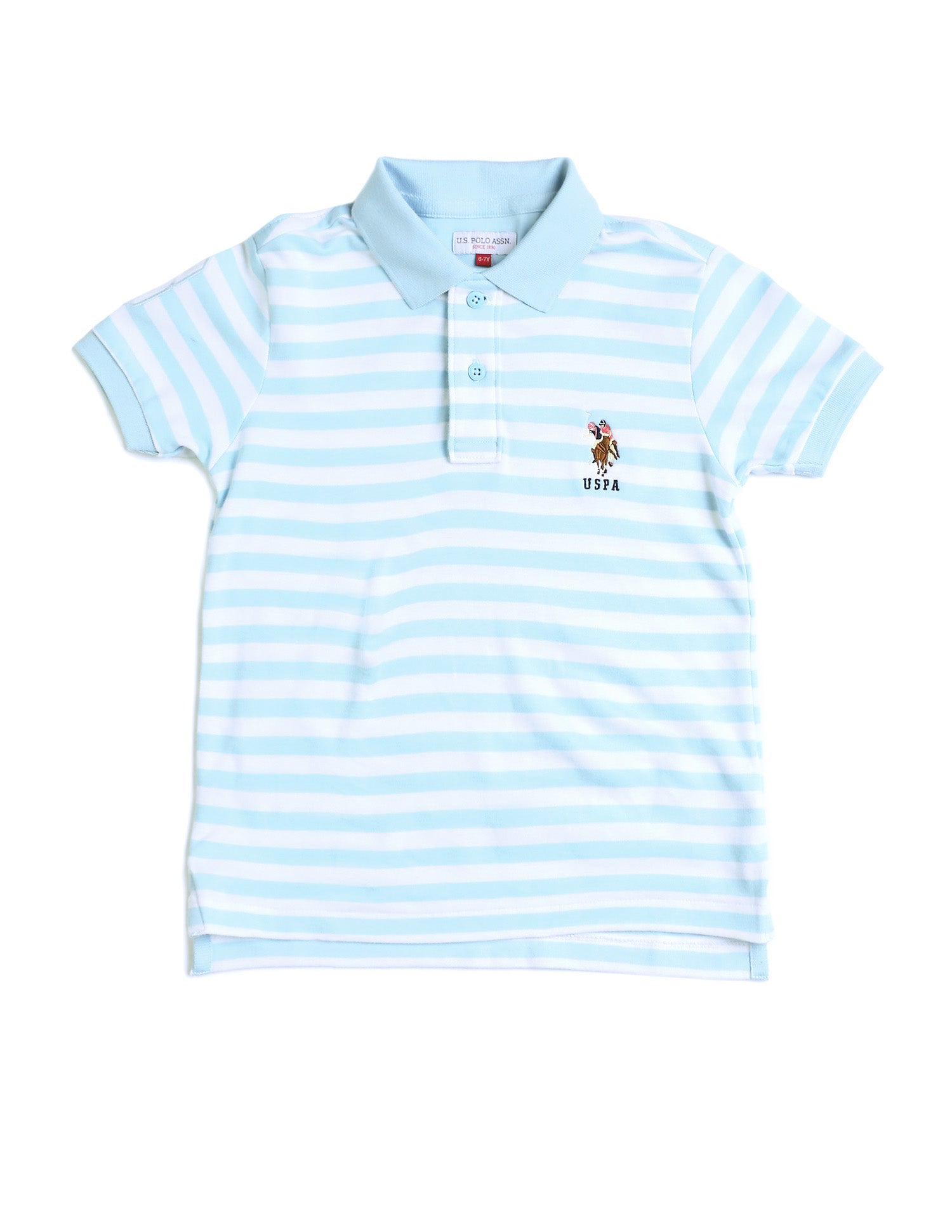 Boys Horizontal Striped Regular Fit Polo T shirt Light Blue - U.S. POLO ASSN. | Large