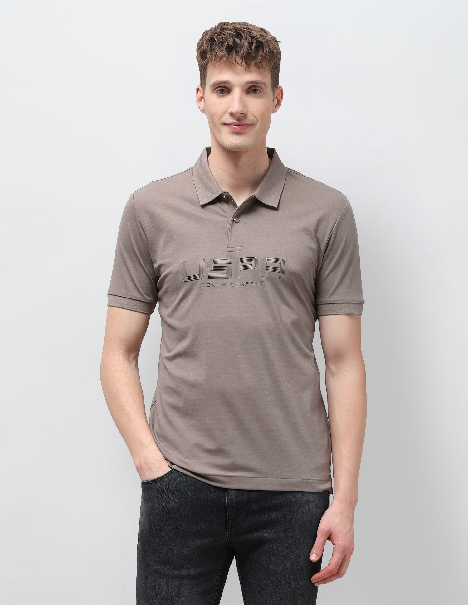 Brand Embossed Muscle Fit Polo Shirt Light Khaki - U.S. Polo Assn. India | Large