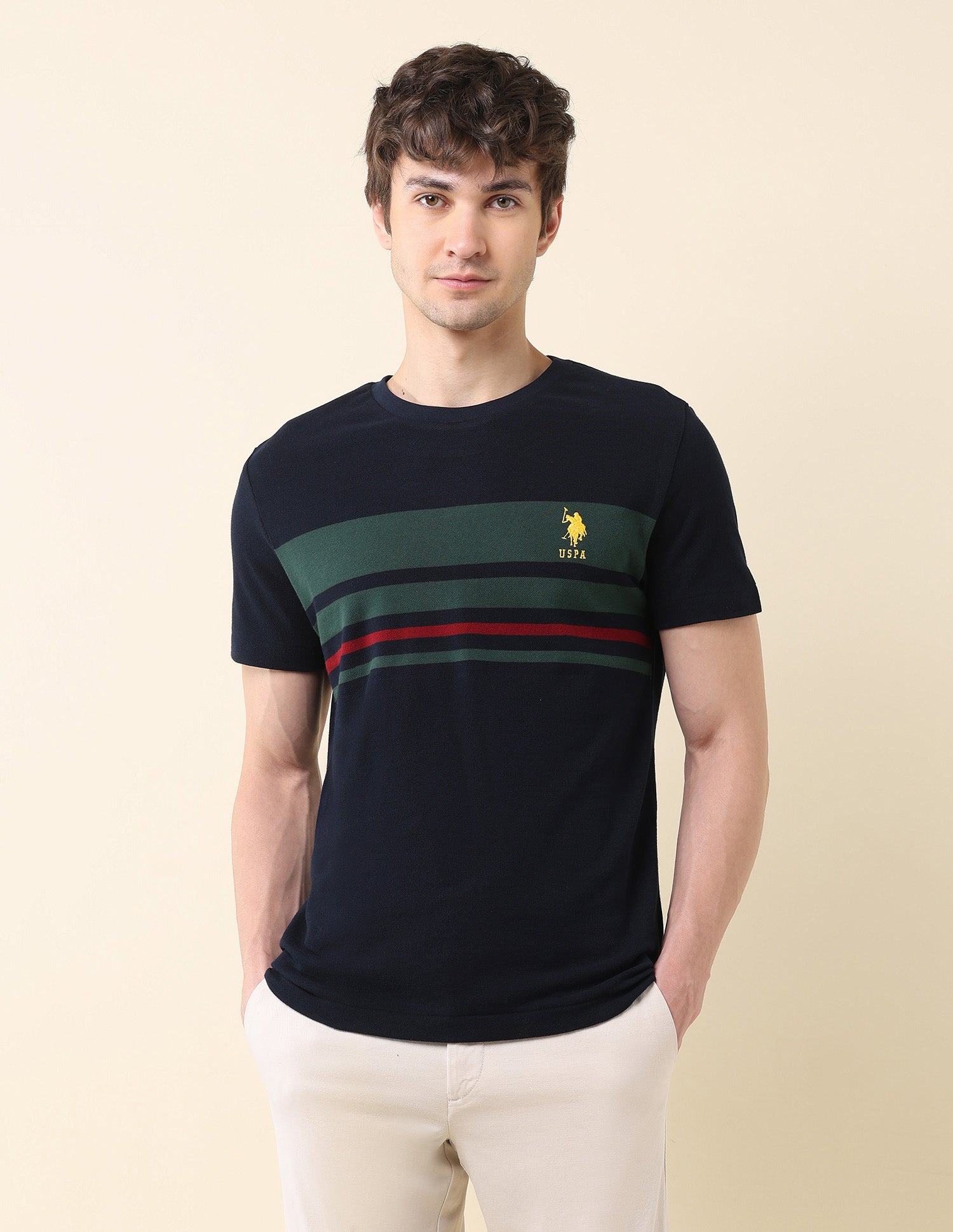 Horizontal Striped Gold Cup T-Shirt Navy - U.S. Polo Assn. India | Large