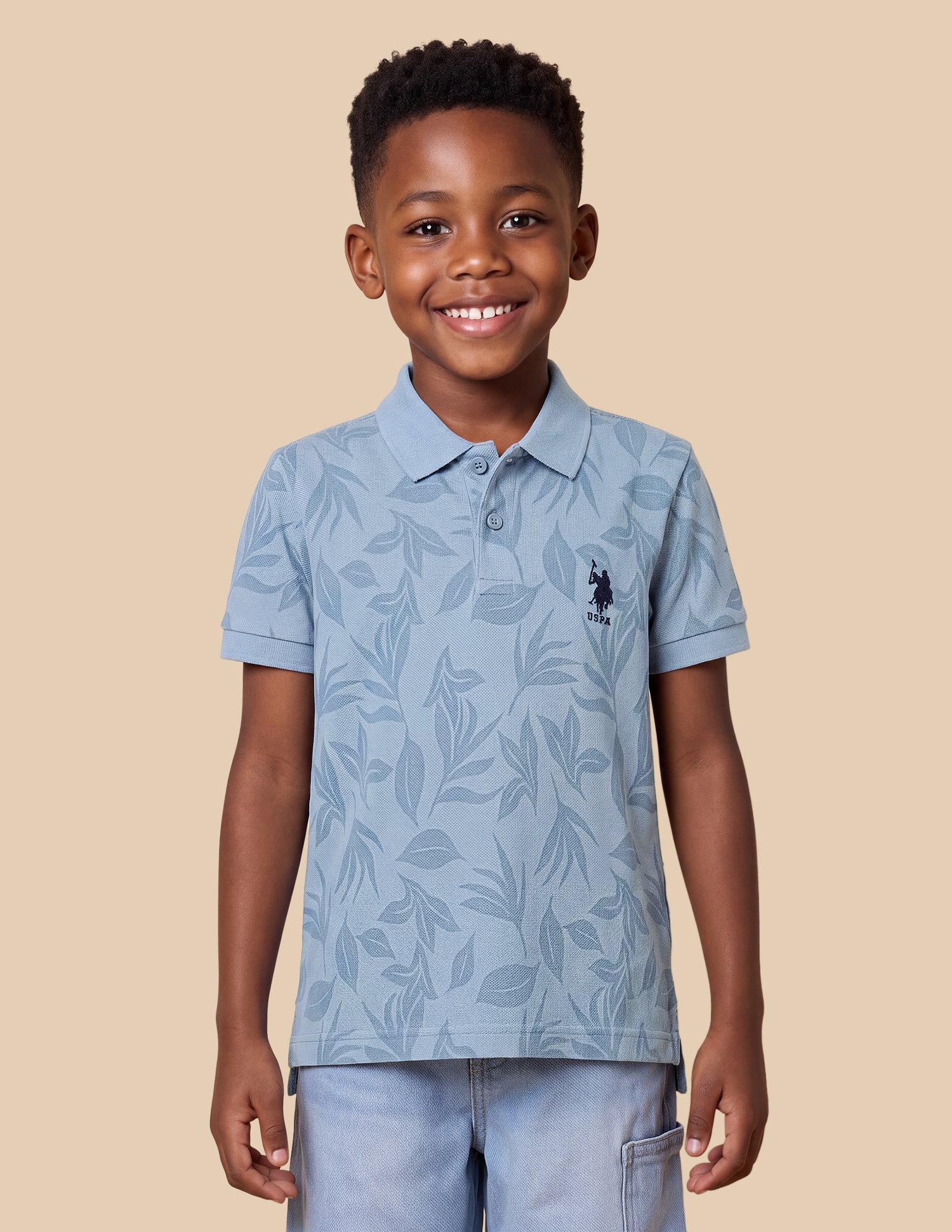 All-Over Printed Regular Fit Polo Shirt Light Blue - U.S. Polo Assn. India | Large