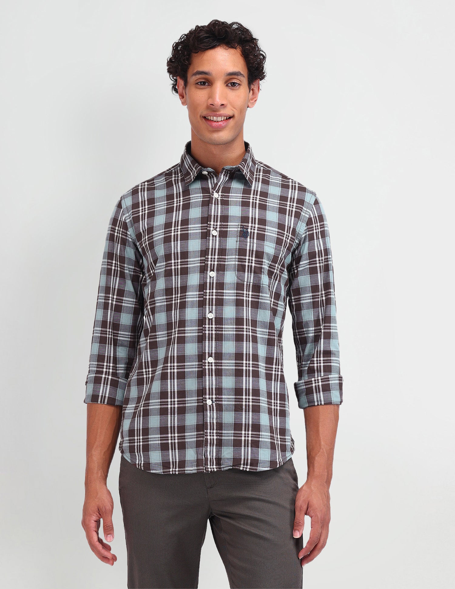 Dupplin Checked Poplin Shirt Brown - U.S. Polo Assn. India | Large