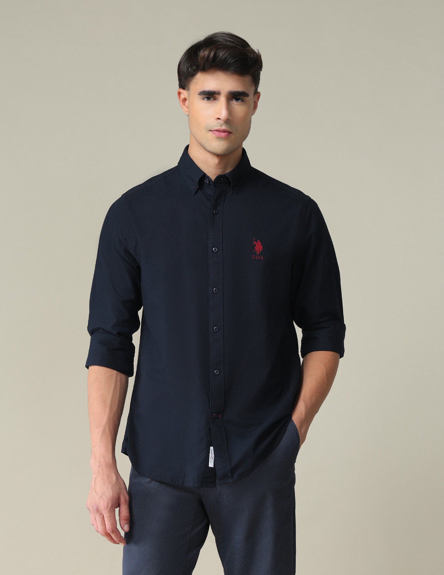 Solid Slim Fit Shirt Navy - U.S. POLO ASSN. | Large
