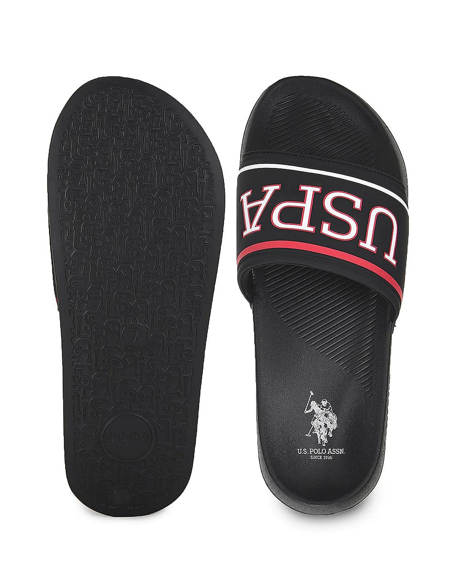 Men Brand Print Cloyee 6.0 Slides Black - U.S. Polo Assn. India | Large