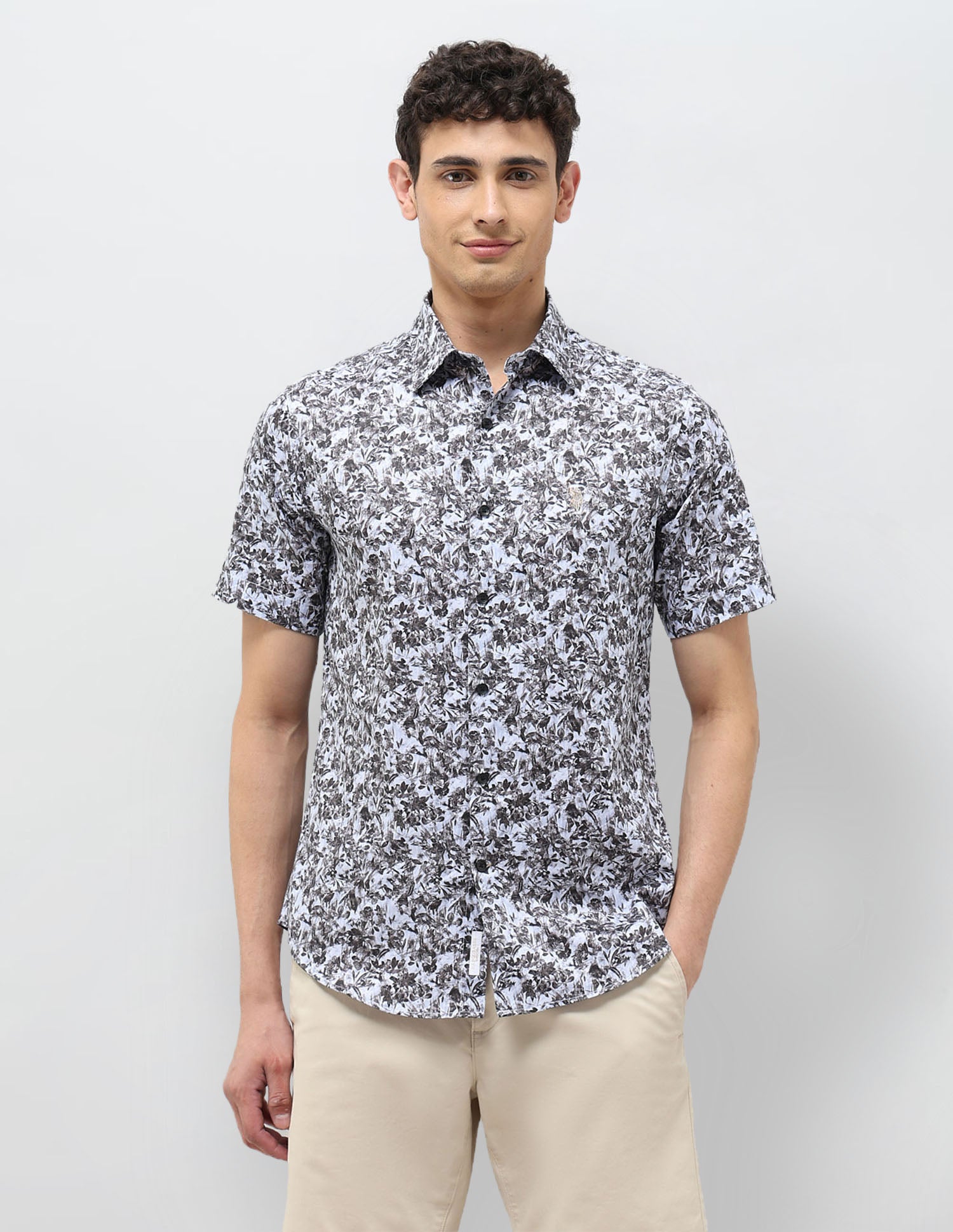 Floral Printed Tailored Fit Shirt Brown - U.S. POLO ASSN. | Large