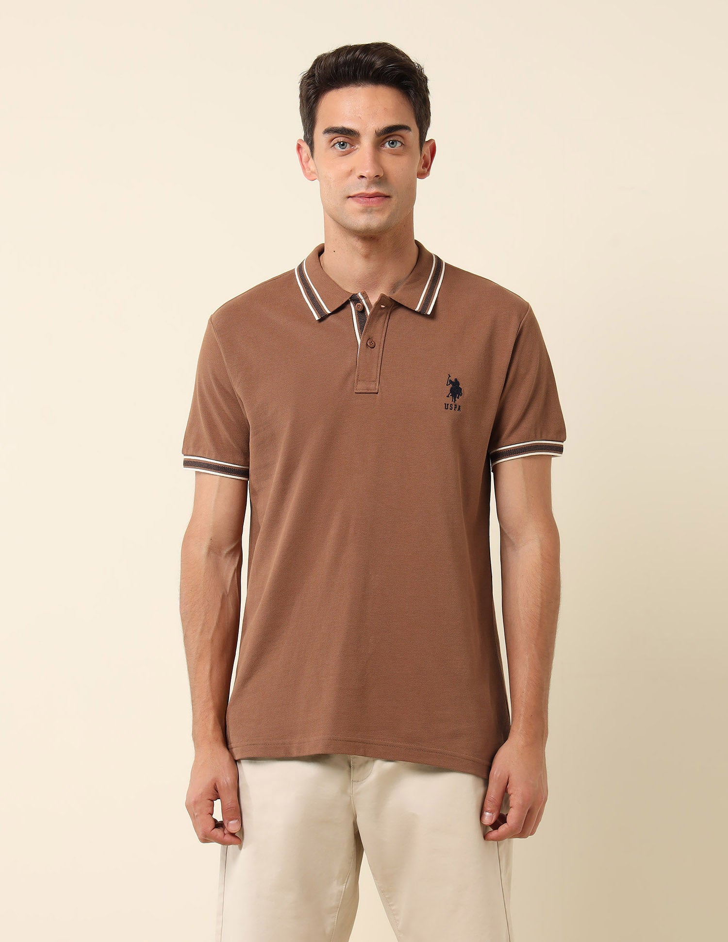 Pure Cotton Slim Fit Polo Shirt Light Brown - U.S. Polo Assn. India | Large