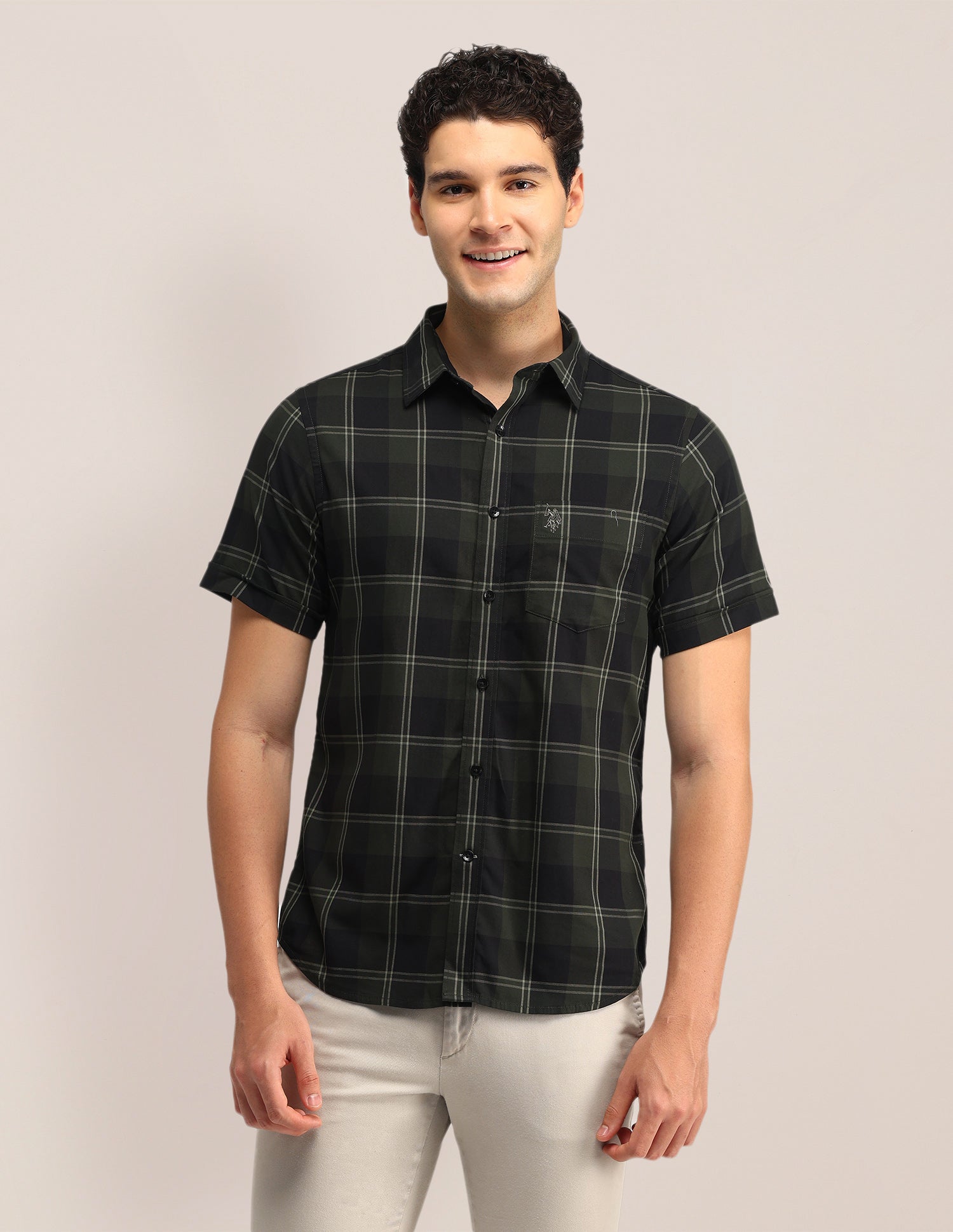 Midscale Checked Tailored Fit Shirt Dark Green - U.S. Polo Assn. India | Large