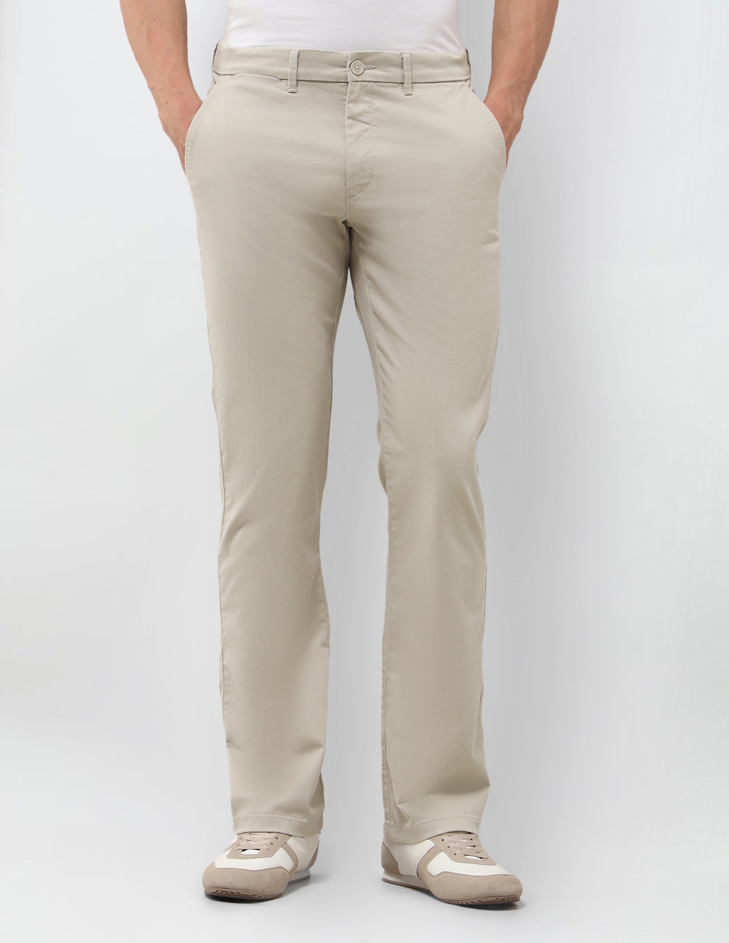 Straight Fit Satin Trousers Stone - U.S. Polo Assn. India | Large