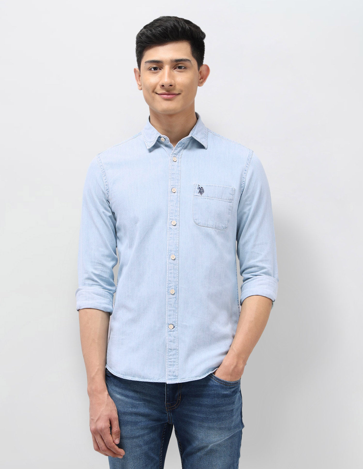 Twill Pure Cotton Shirt Light Indigo - U.S. POLO ASSN. | Large