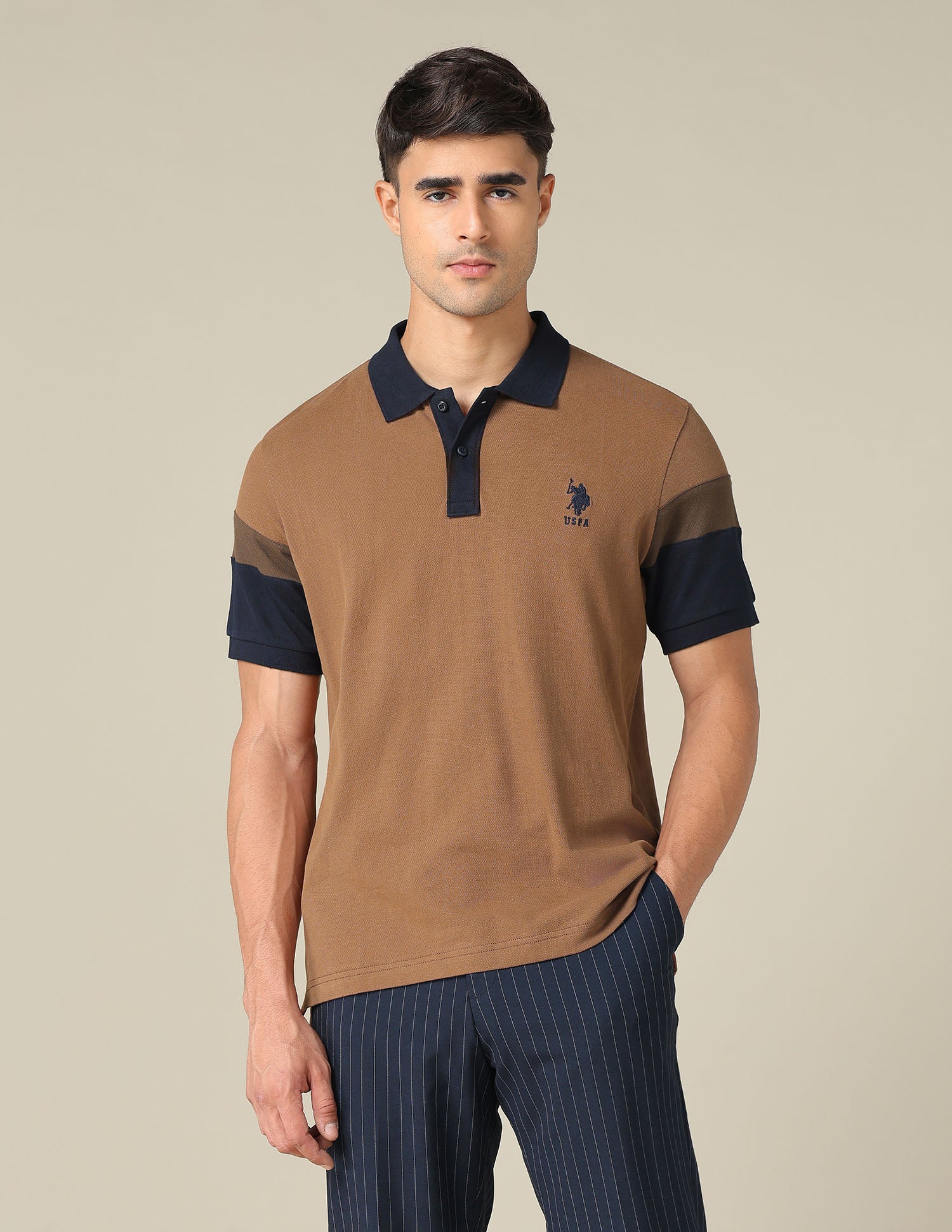 Solid Regular Fit Polo Shirt Light Beige - U.S. POLO ASSN. | Large
