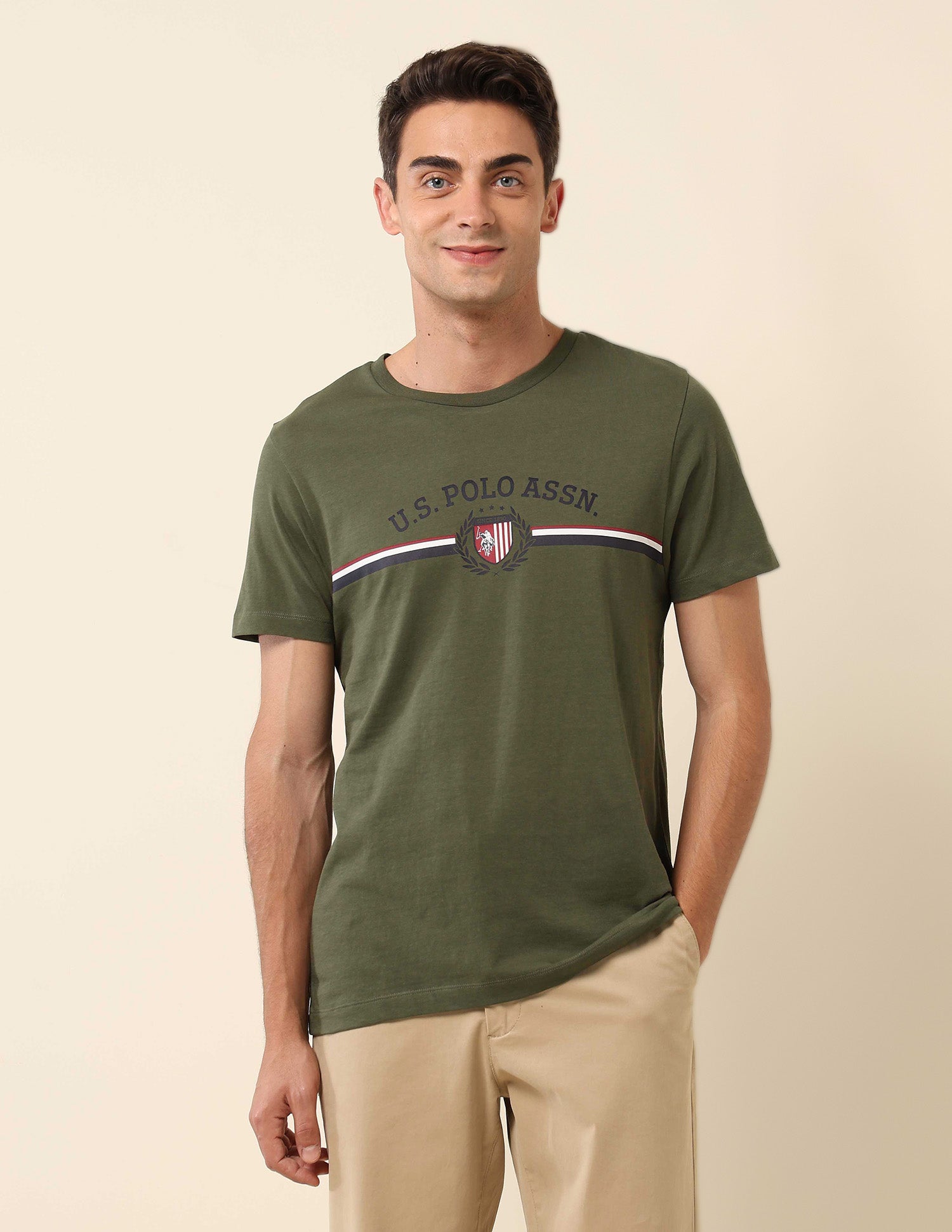Pure Cotton Slim Fit T-Shirt Olive - U.S. Polo Assn. India | Large