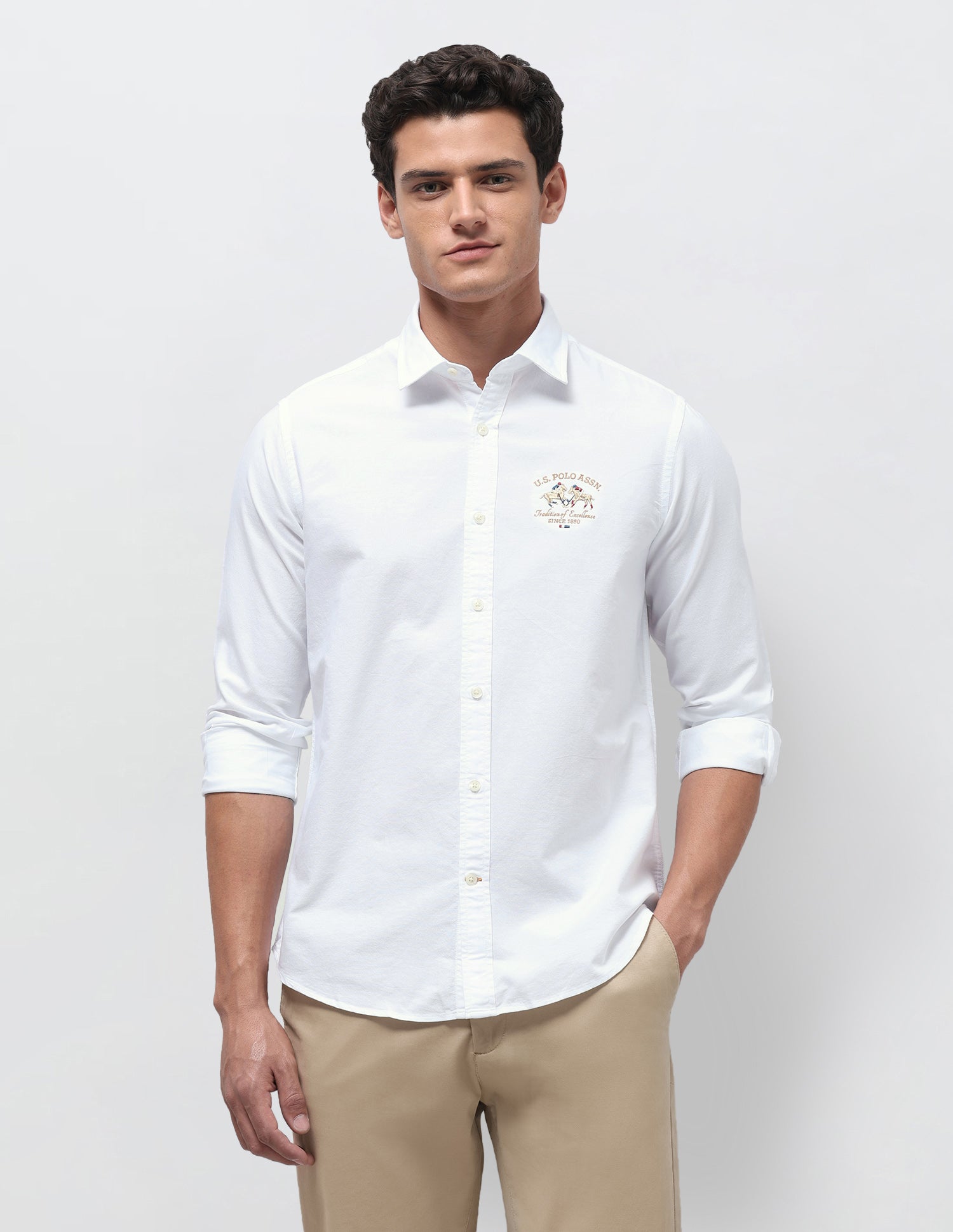 Embroidered Regular Fit Shirt White - U.S. Polo Assn. India | Large