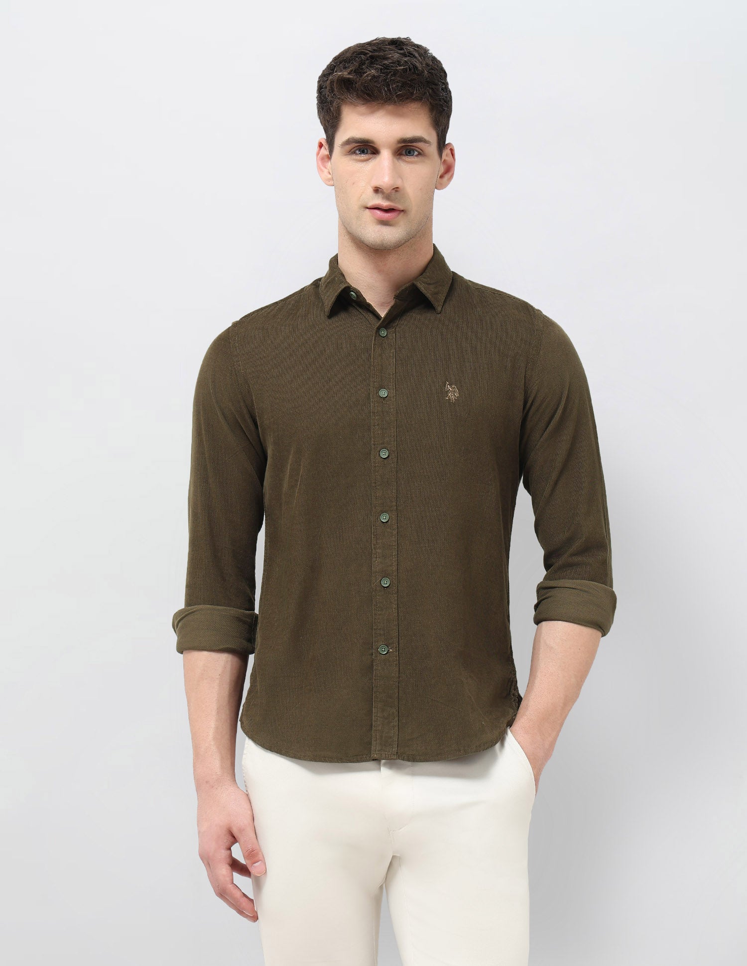 Corduroy Regular Fit Shirt Olive - U.S. POLO ASSN. | Large