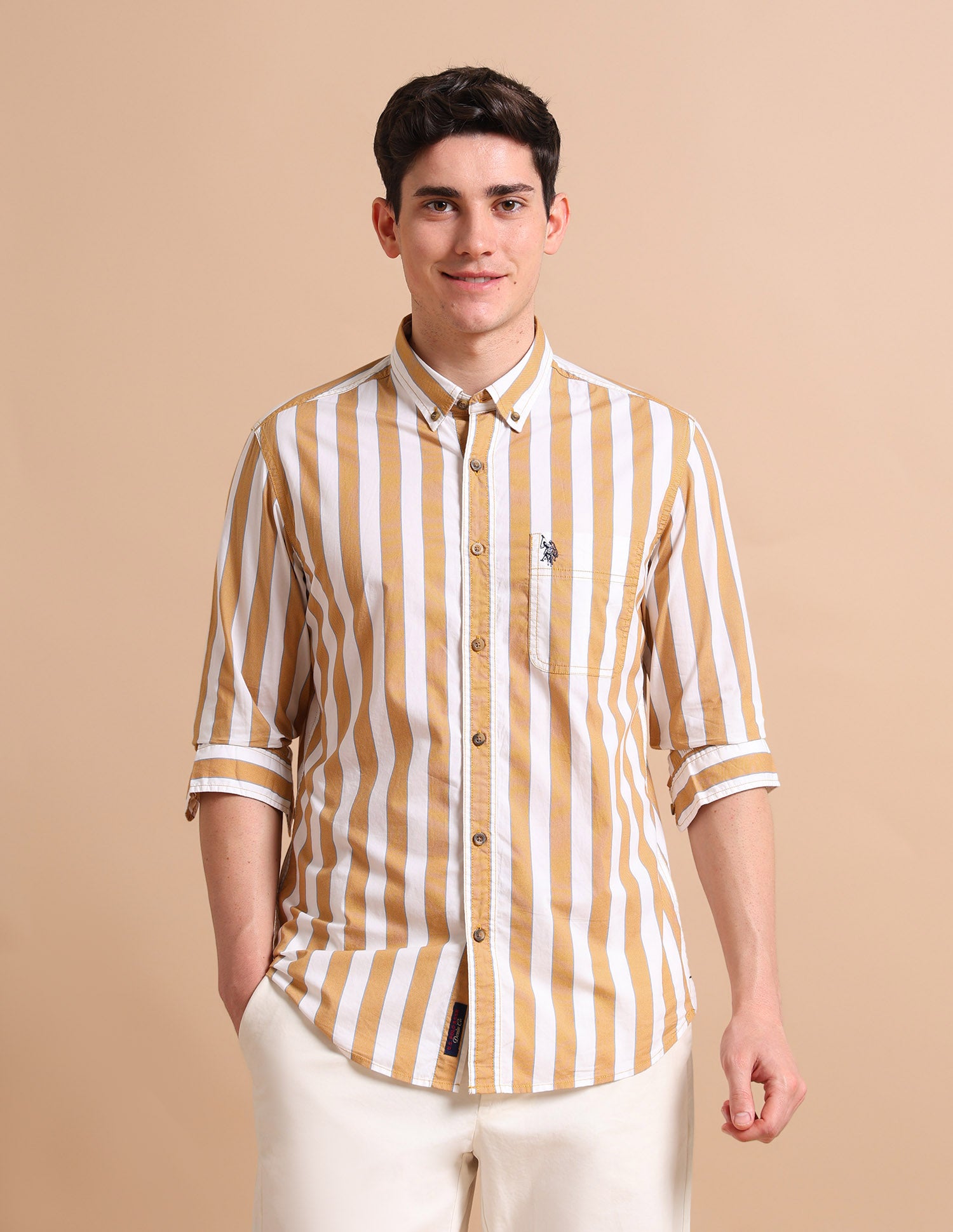 Bold Stripe Twill Shirt Mustard - U.S. POLO ASSN. | Large