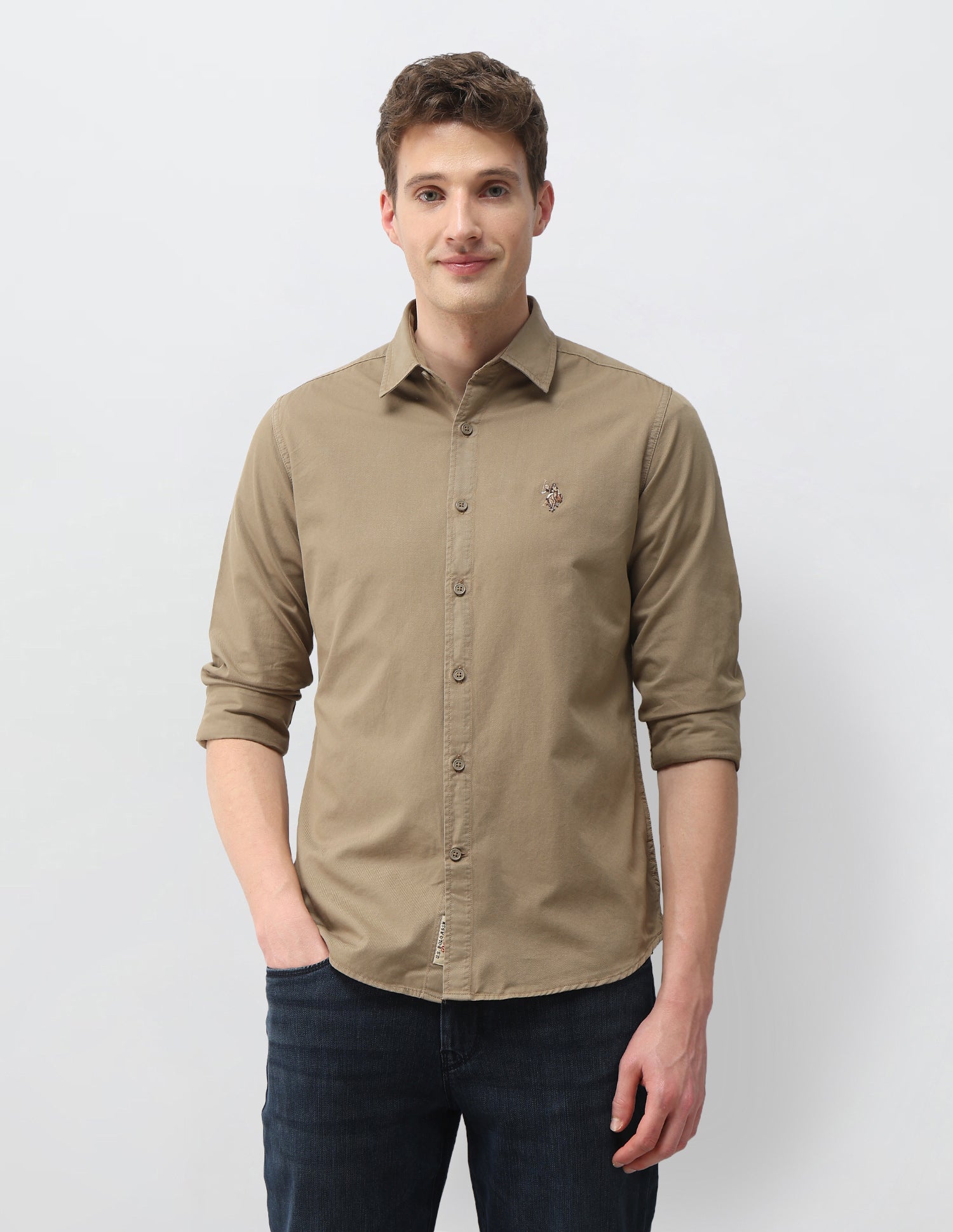 Solid Twill Shirt Light Brown - U.S. Polo Assn. India | Large
