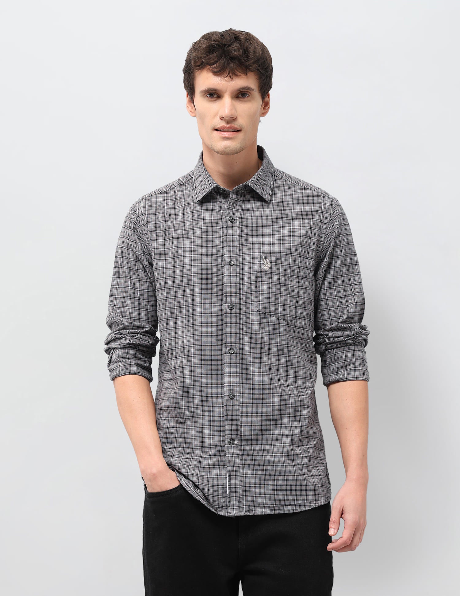 Plaid Checked Tailored Fit Shirt Grey - U.S. Polo Assn. India | Large