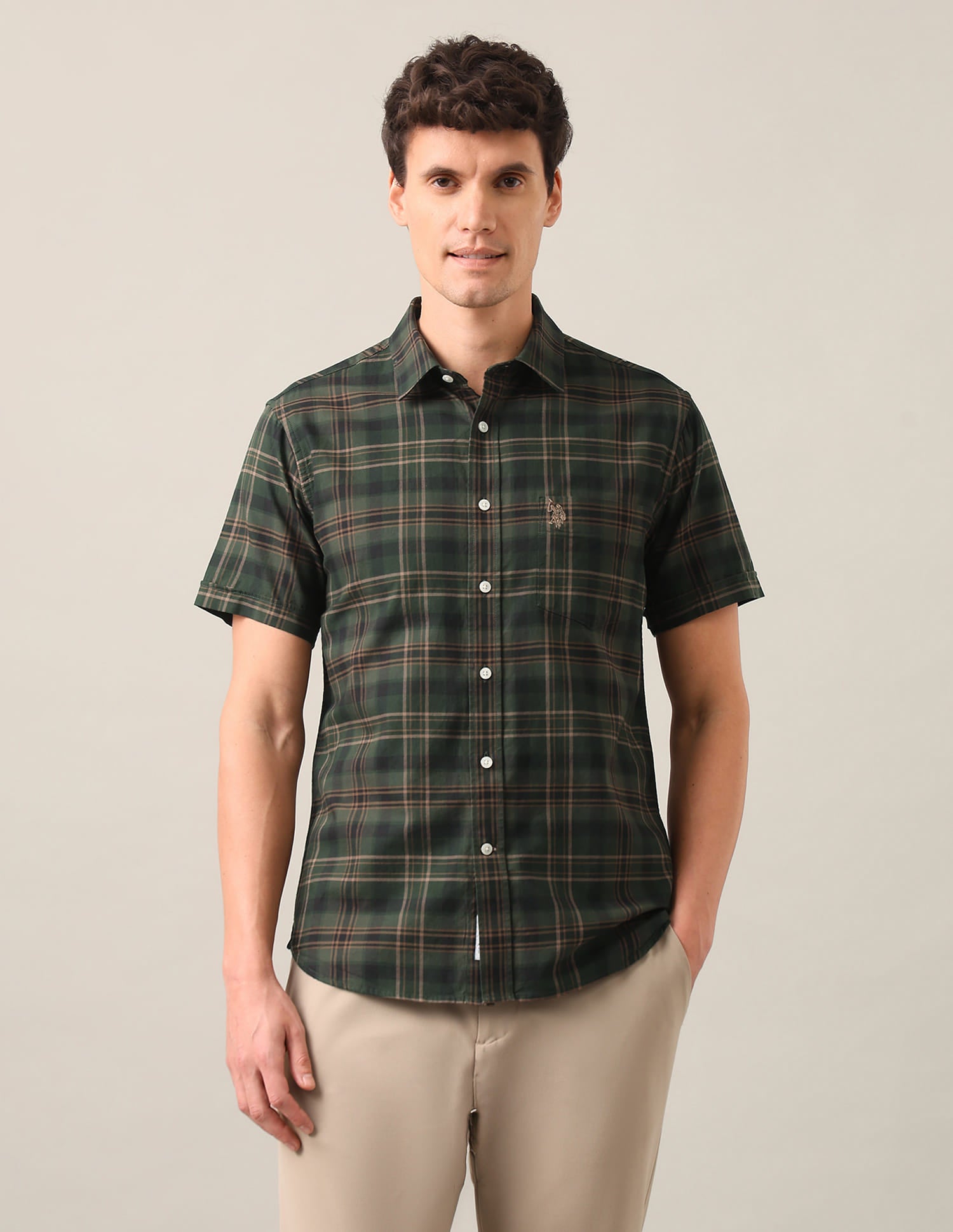 Tartan Checked Tailored Fit Shirt Green - U.S. Polo Assn. India | Large