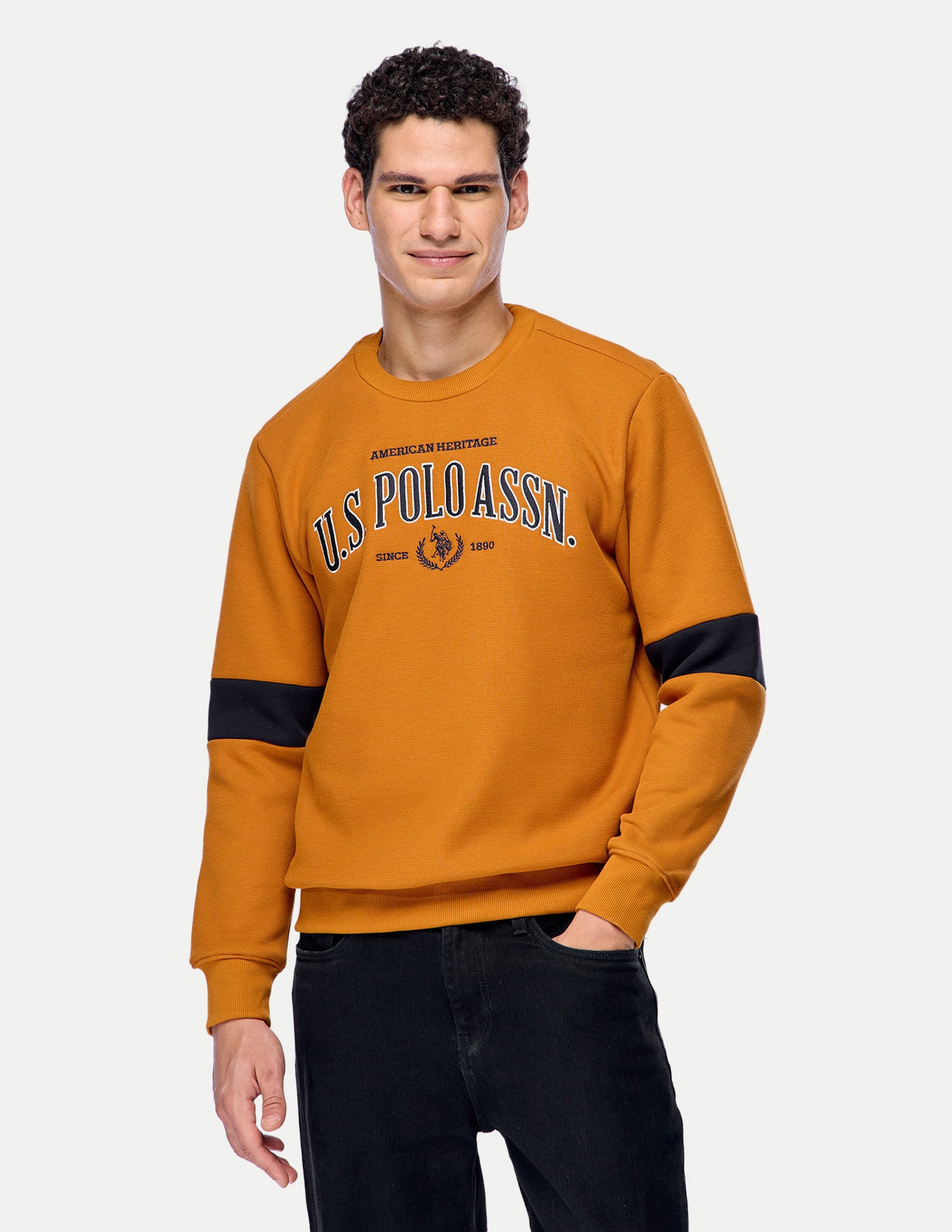 Brand Embroidered Slim Fit Sweatshirt Mustard - U.S. Polo Assn. India | Large