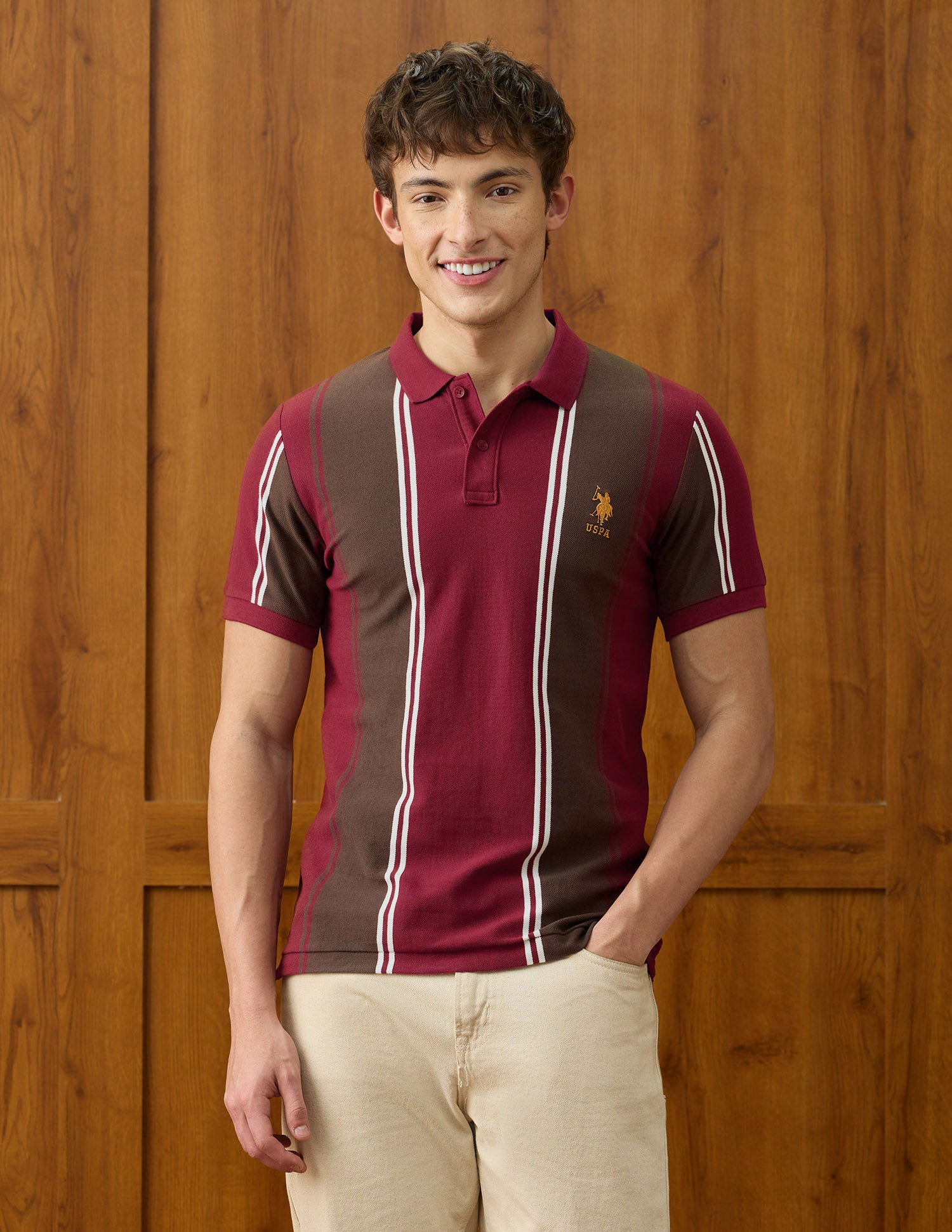Vertical Striped Slim Fit Polo Shirt Maroon - U.S. Polo Assn. India | Large