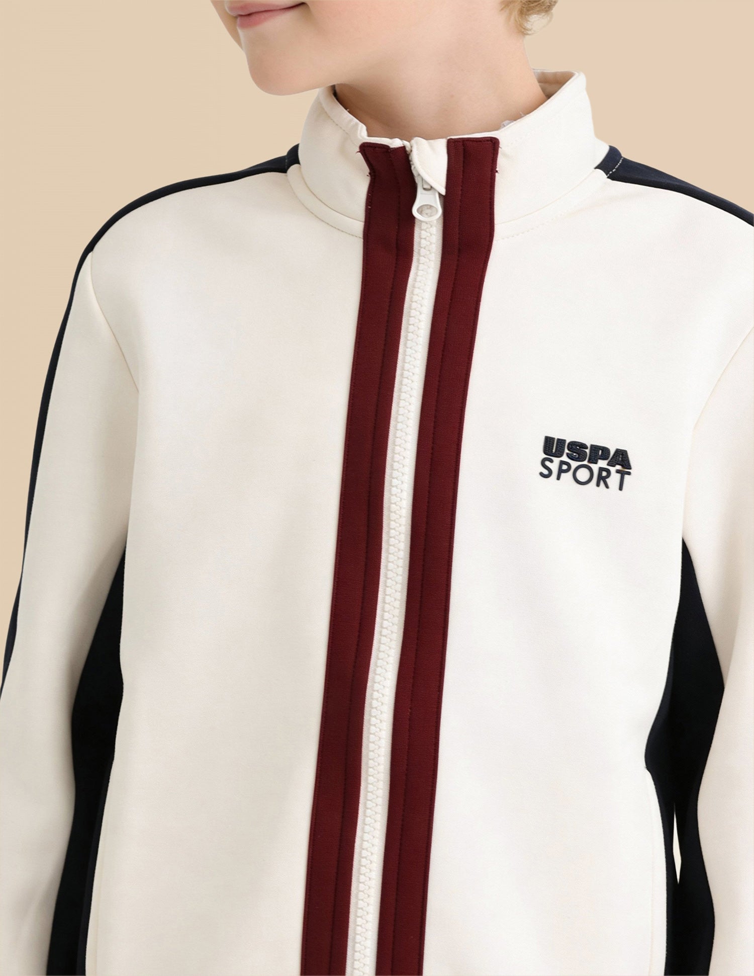 Boys Colour Blocked Regular Fit Sweatshirt Off White - U.S. Polo Assn. India | Large