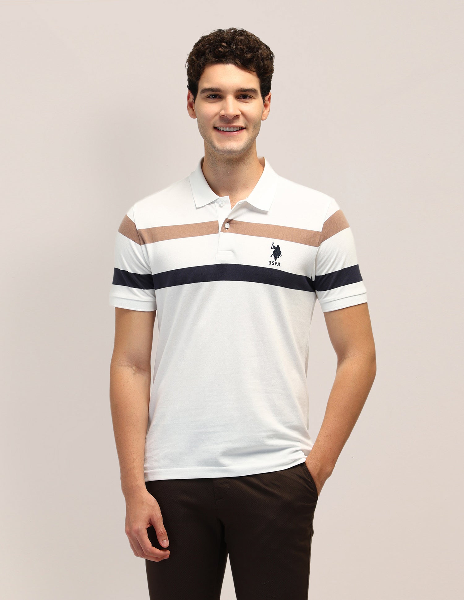 Horizontal Striped Slim Fit Polo Shirt White - U.S. Polo Assn. India | Large