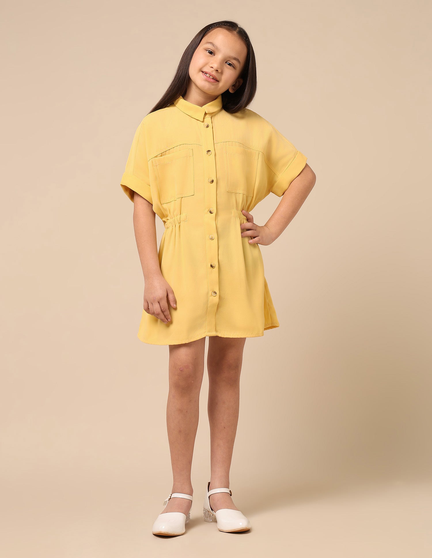 Girls Solid Shirt Dress Yellow - U.S. POLO ASSN. | Large
