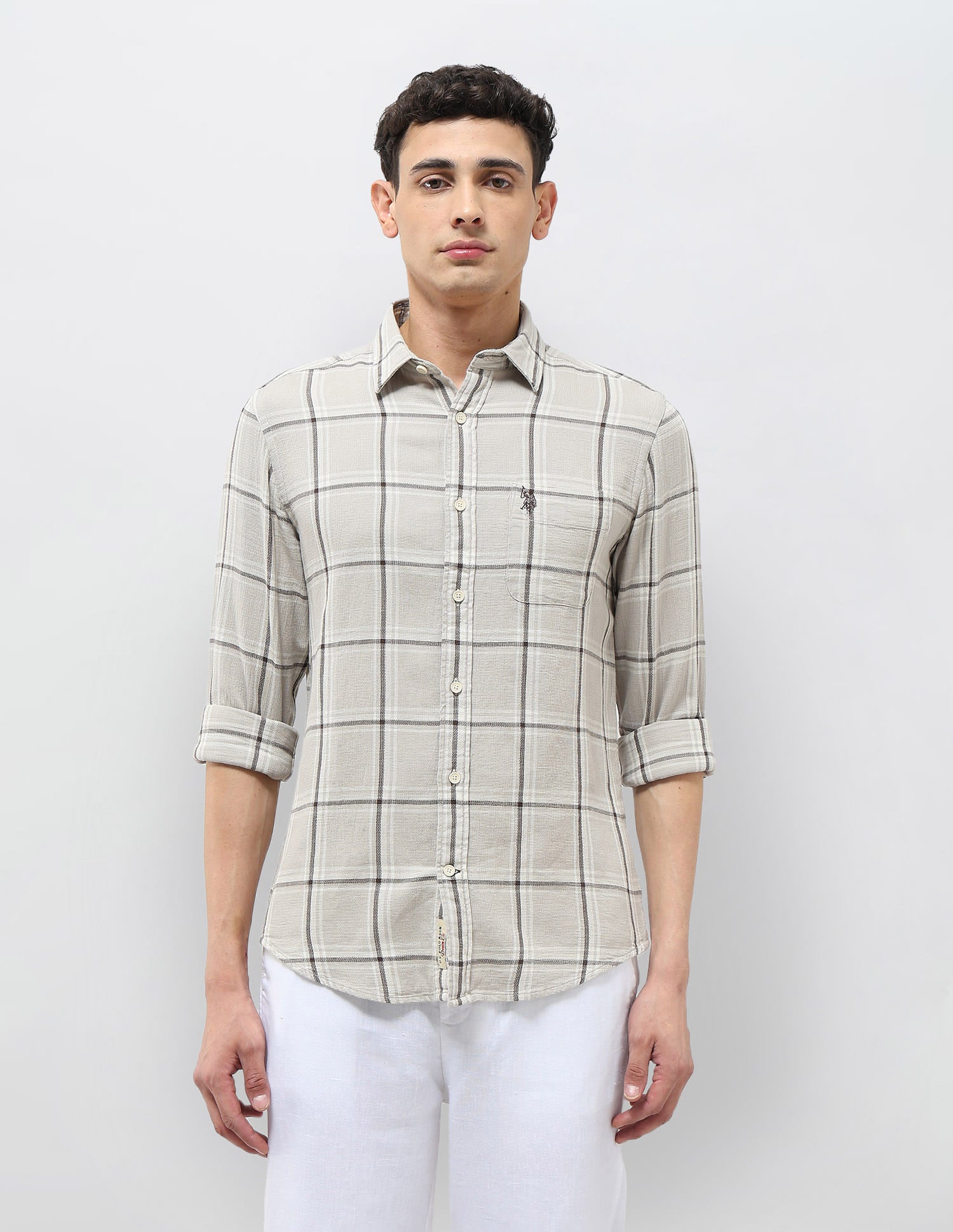 Dobby Grid Tattersall Checked Shirt Off White - U.S. Polo Assn. India | Large