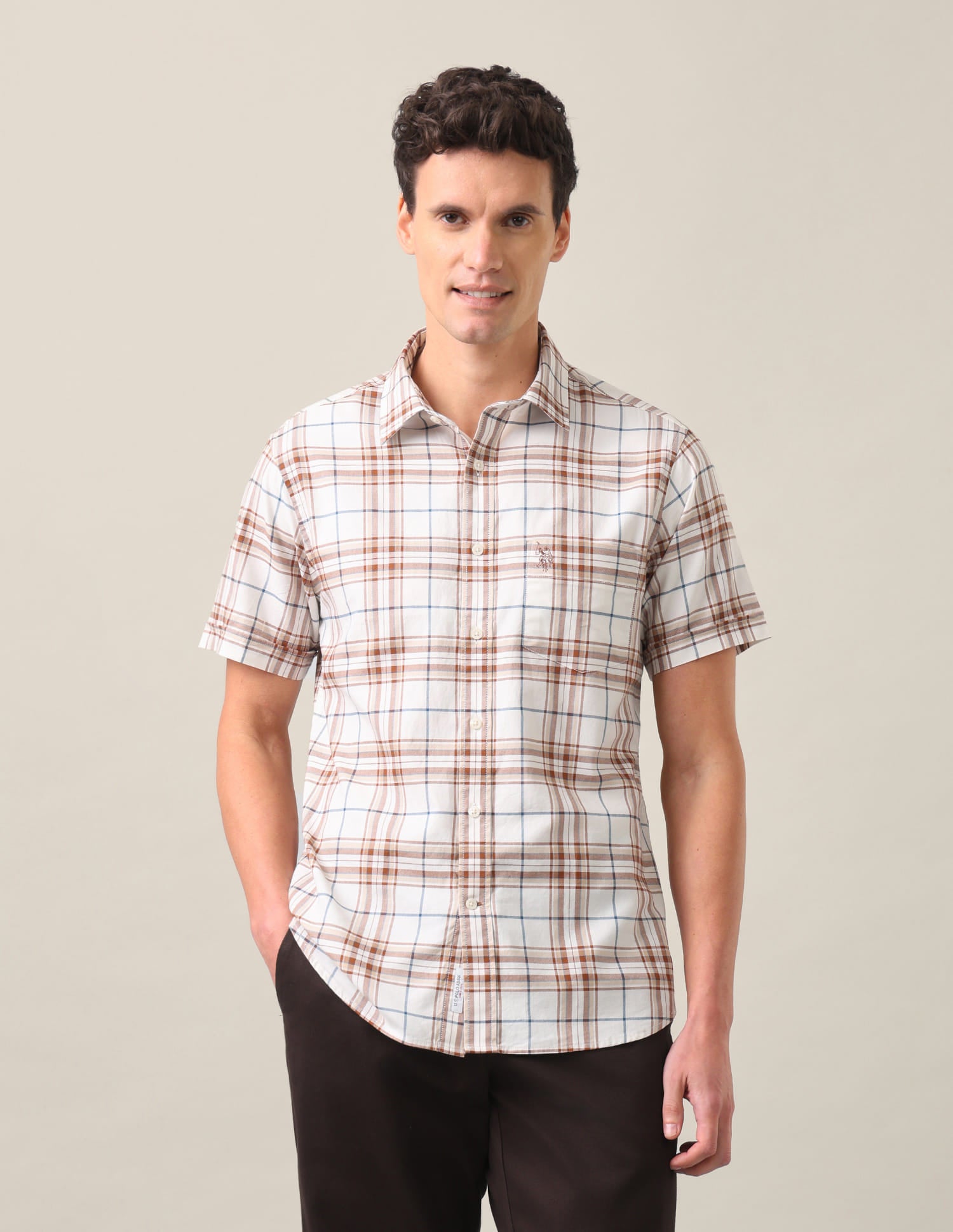 Plaid Checked Tailored Fit Shirt Beige - U.S. Polo Assn. India | Large