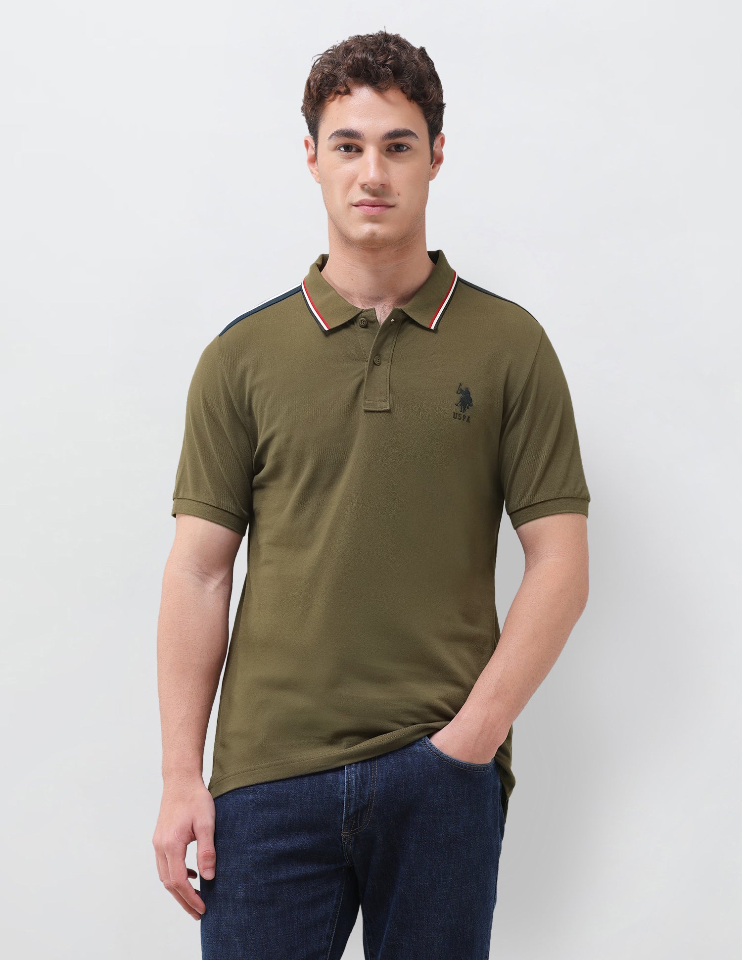 Solid Regular Fit Polo Shirt Dark Olive - U.S. Polo Assn. India | Large