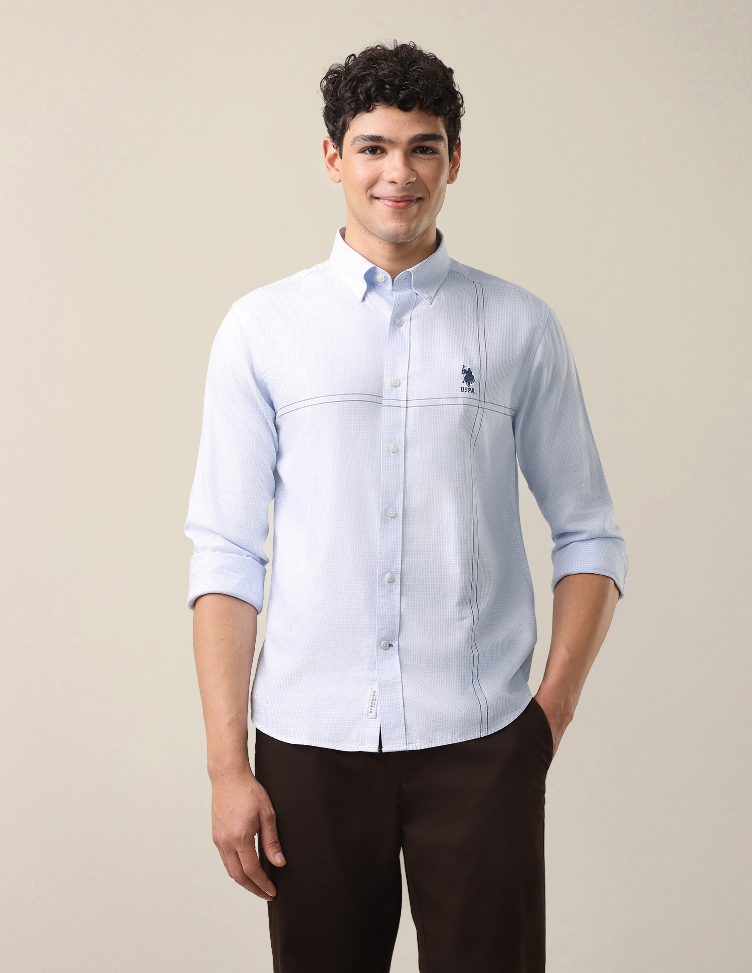 Twill Tailored Fit Button-Down Collar Shirt Light Blue - U.S. Polo Assn. India | Large