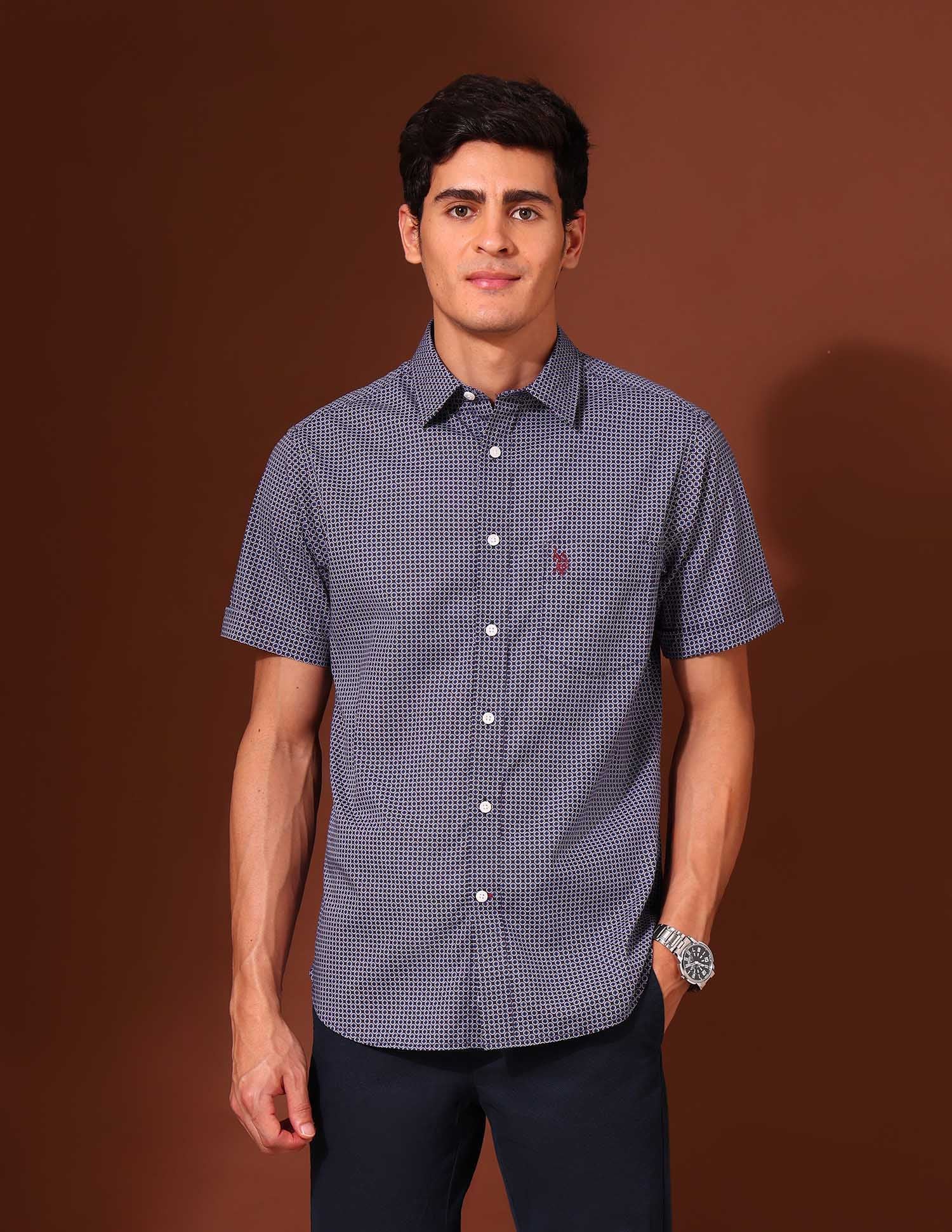 Geometric Printed Tailored Fit Shirt Navy - U.S. Polo Assn. India | Large