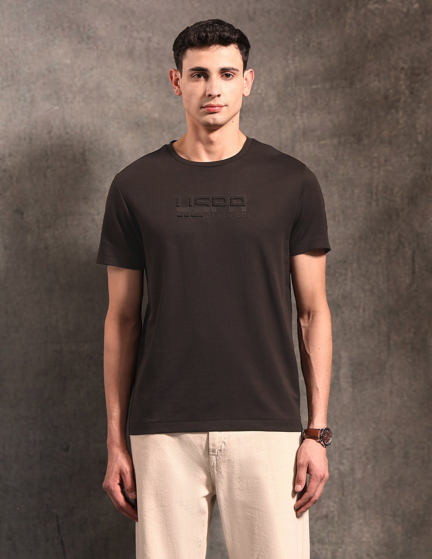 Brand Embossed Black & Gold T-Shirt Dark Brown - U.S. POLO ASSN. | Large