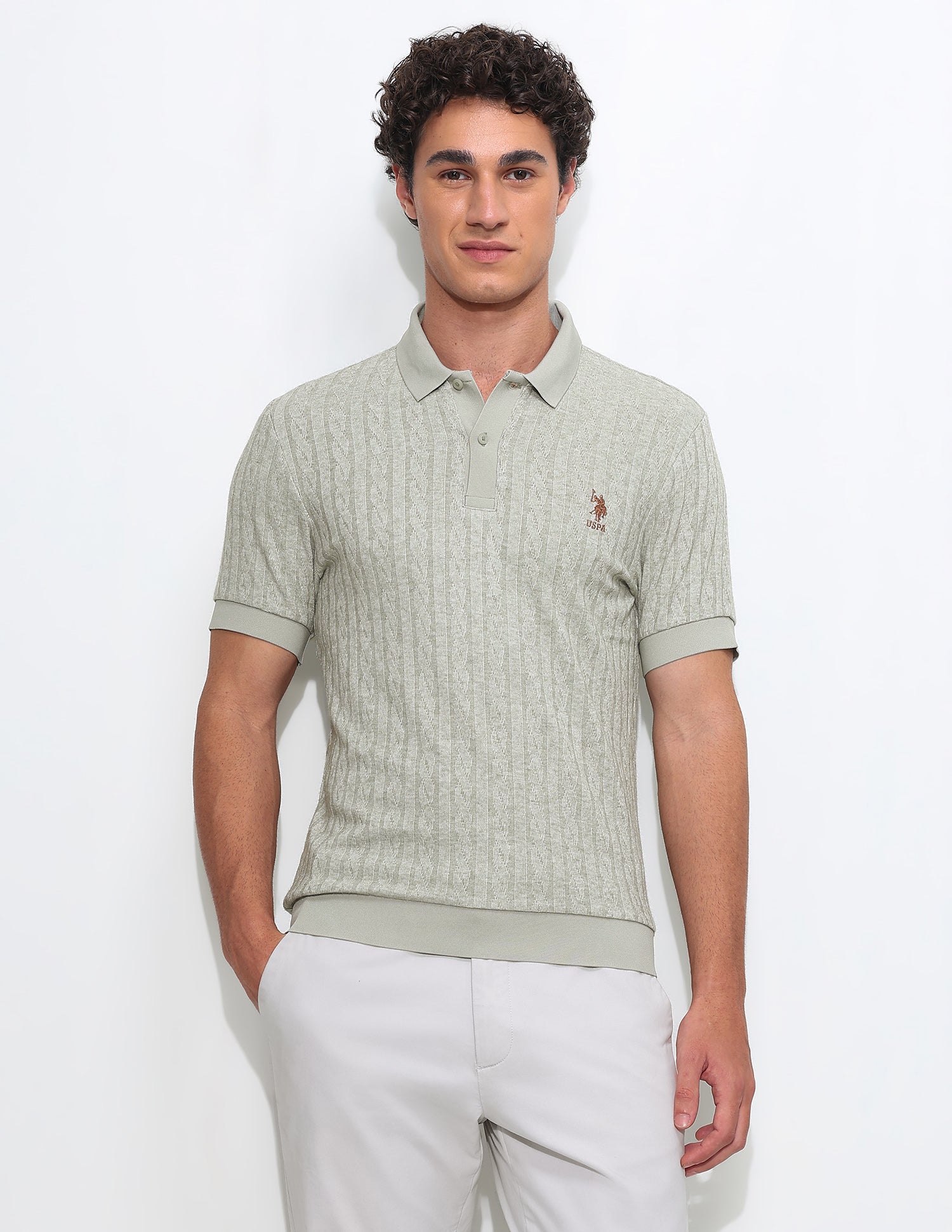 Textured Slim Fit Polo Shirt Light Green - U.S. Polo Assn. India | Large