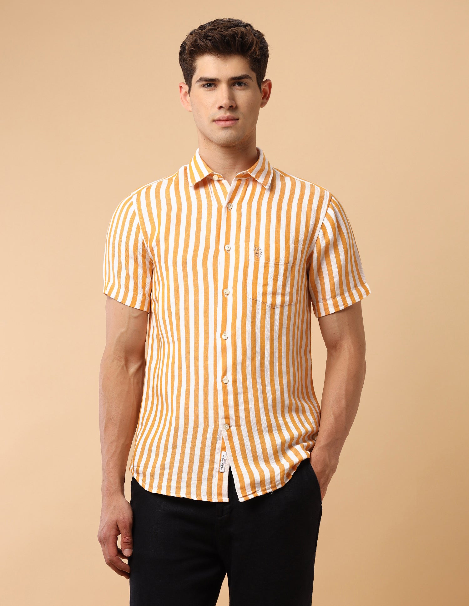 Pacho X Vertical Striped Regular Fit Shirt Orange - U.S. Polo Assn. India | Large