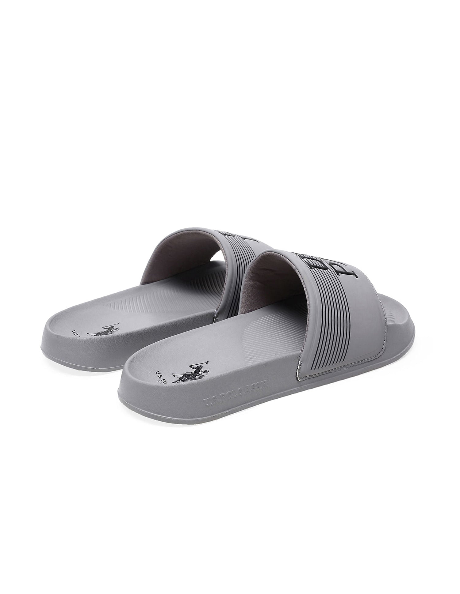 Men Brand Print Open Toe Beesley 6.0 Slides Grey - U.S. Polo Assn. India | Large