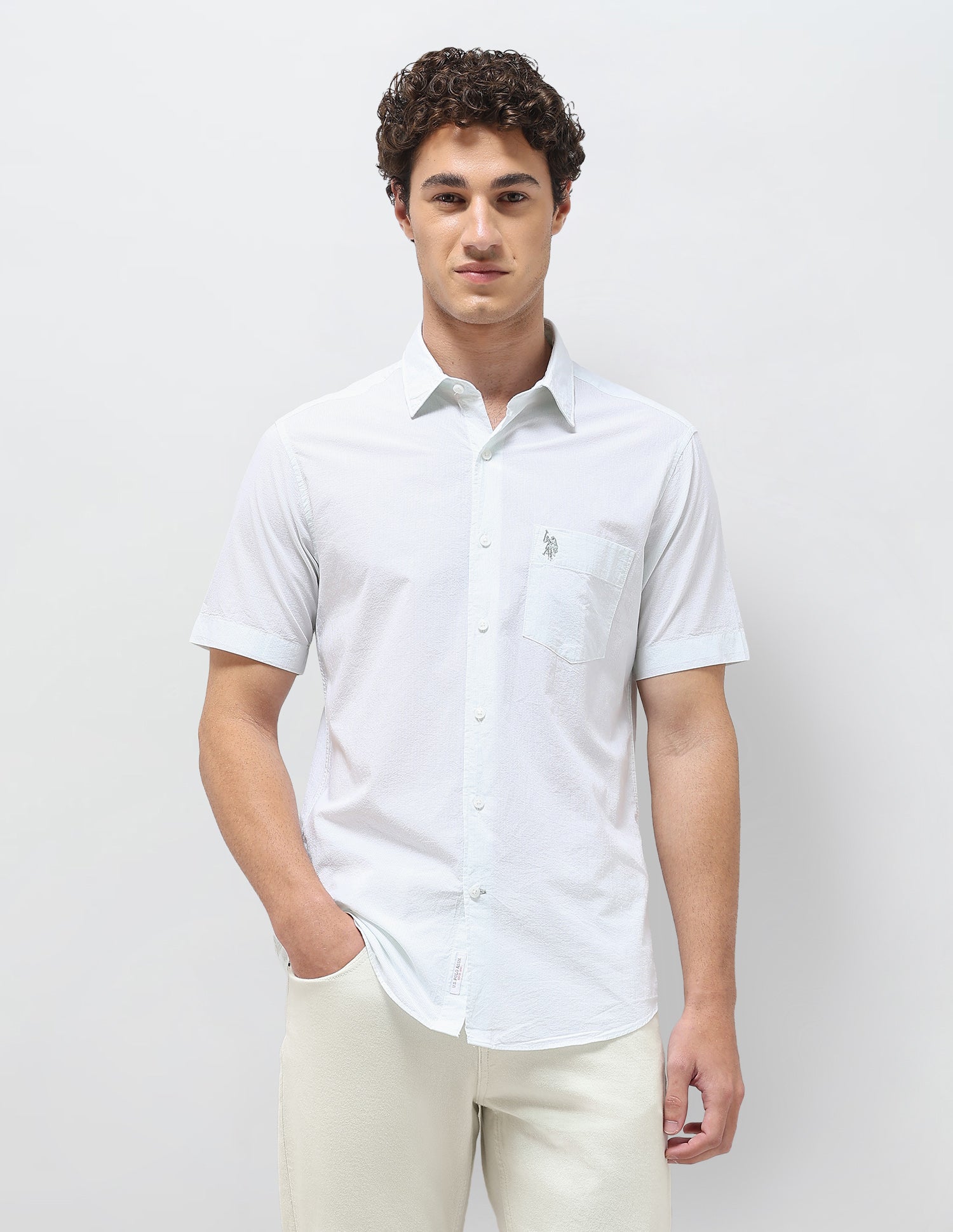 Pinstriped Seersucker Shirt Light Green - U.S. Polo Assn. India | Large