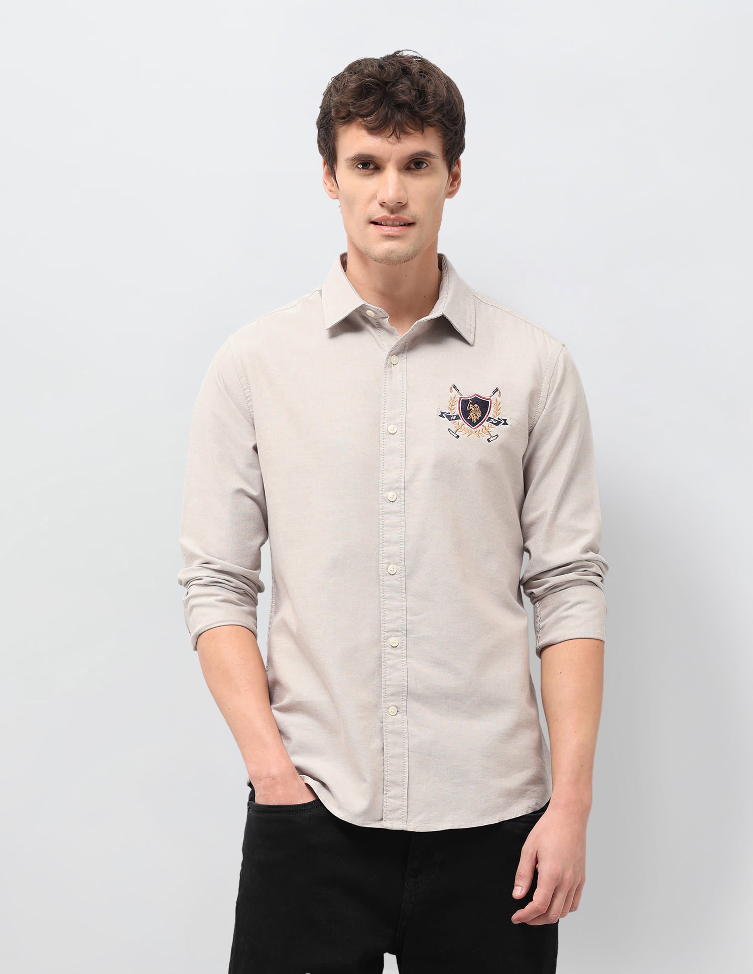 Solid Tailored Fit Shirt Beige - U.S. Polo Assn. India | Large