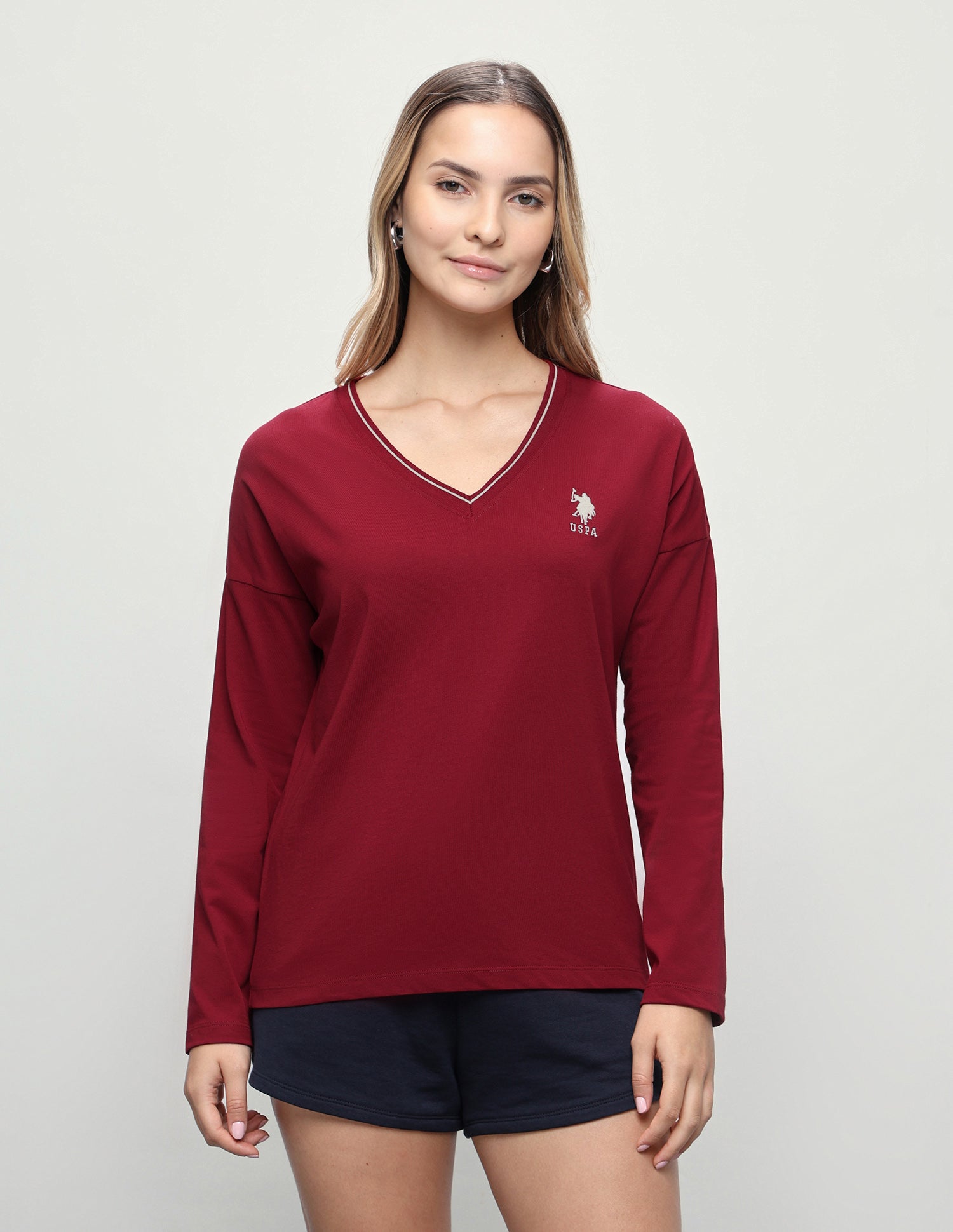 Solid Relaxed Fit T-Shirt Dark Red - U.S. Polo Assn. India | Large