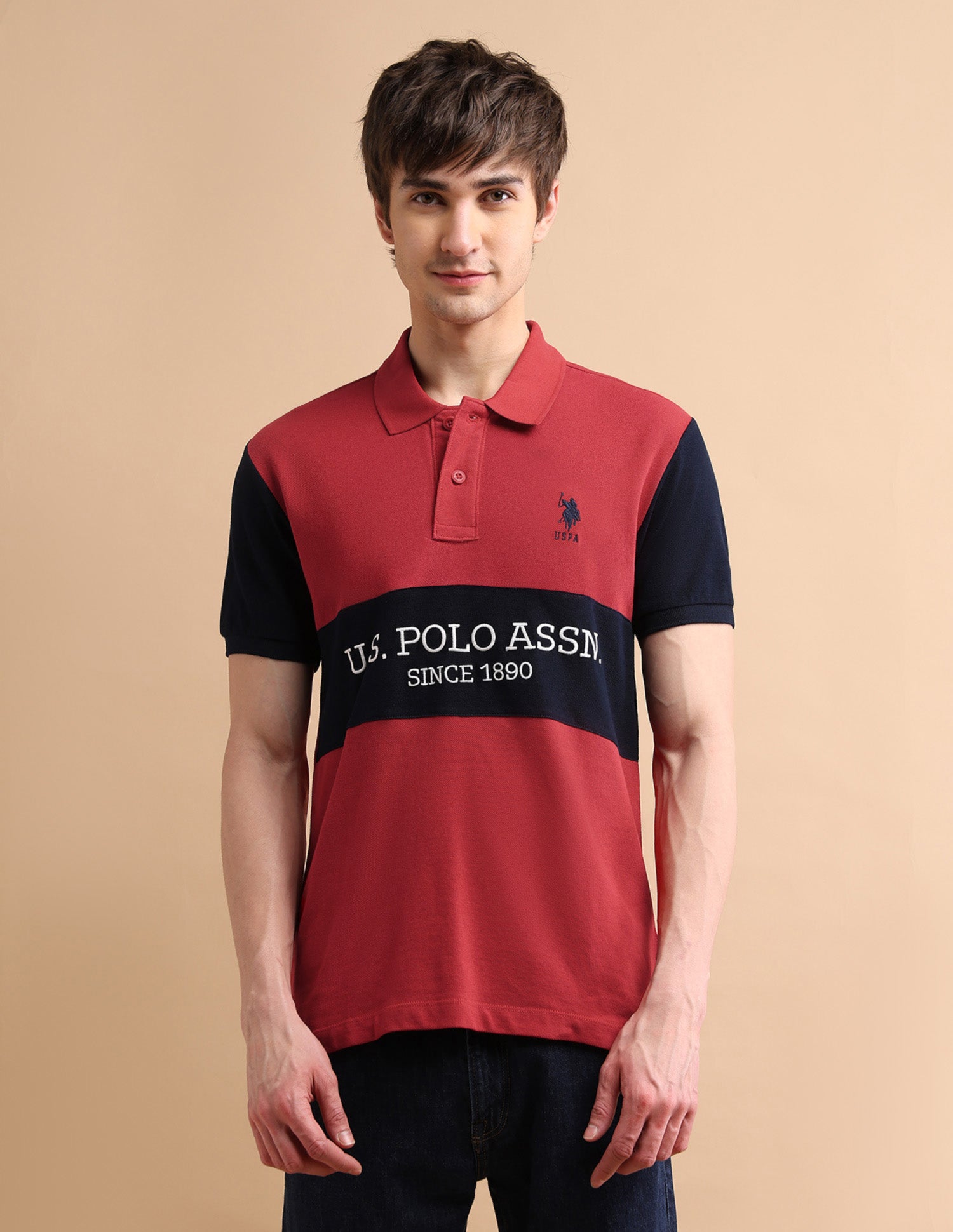 Embroidered Rugby Polo Shirt Red - U.S. POLO ASSN. | Large