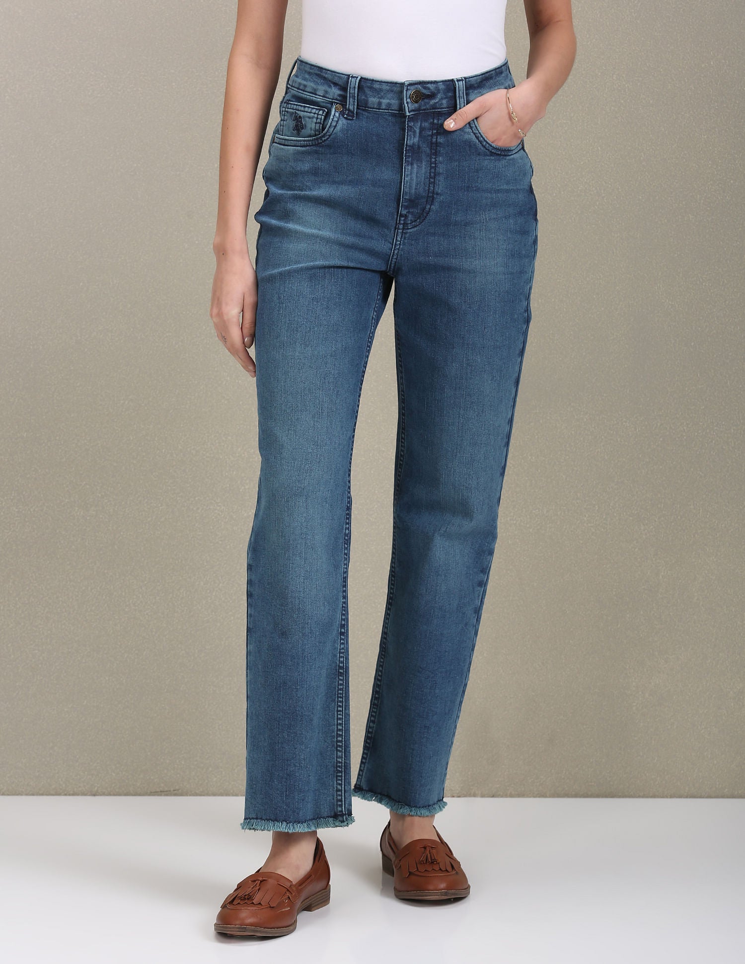 Straight Fit High Rise Jeans Blue - U.S. POLO ASSN. | Large