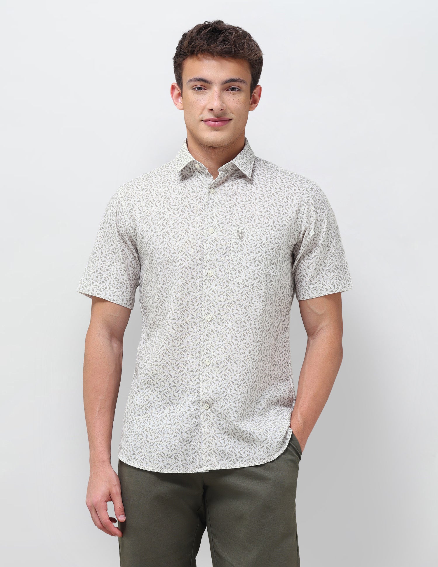 Tropical Printed Regular Fit Shirt Light Olive - U.S. Polo Assn. India | Large