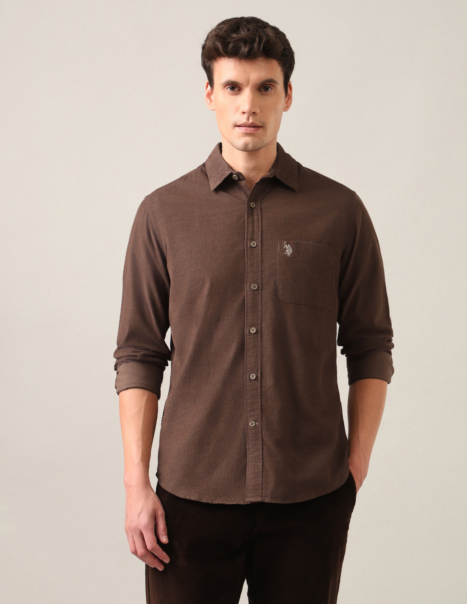 Solid Corduroy Shirt Brown - U.S. Polo Assn. India | Large