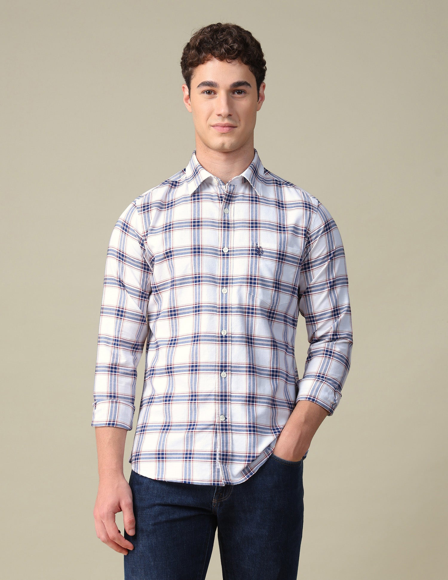 Tartan Checked Oxford Shirt White - U.S. Polo Assn. India | Large