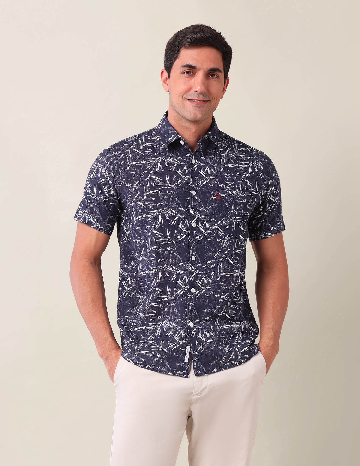 Abstract Printed Tailored Fit Shirt Navy - U.S. Polo Assn. India | Large