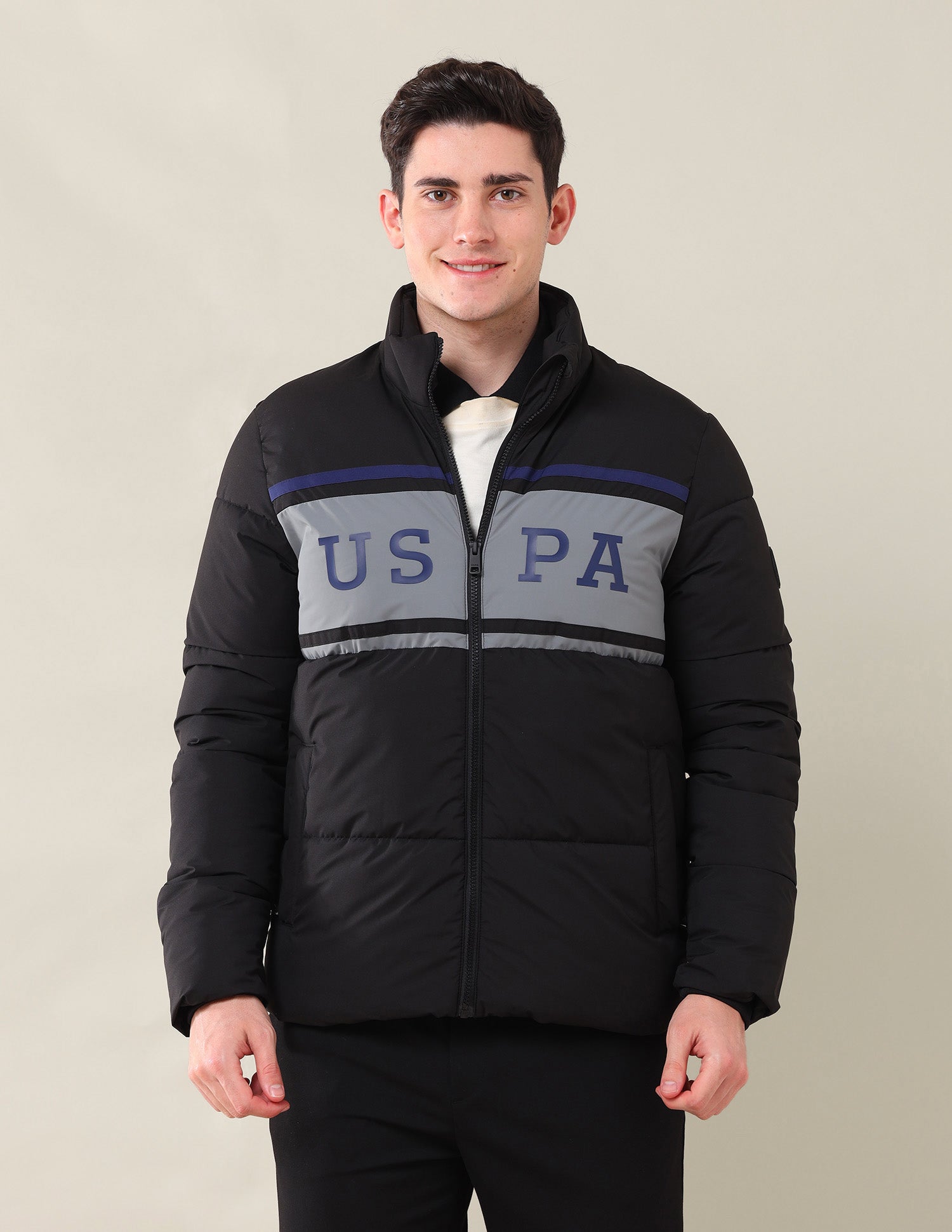 Colourblocked Puffer Jacket Black - U.S. Polo Assn. India | Large