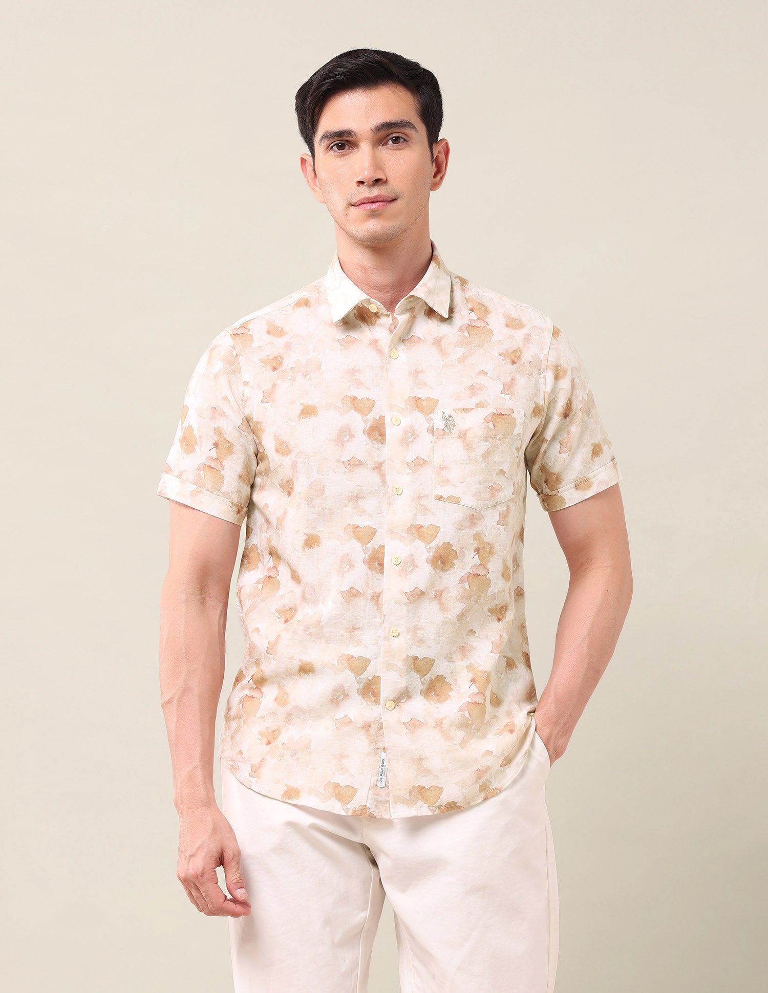Tailored Fit Floral Printed Shirt Beige - U.S. Polo Assn. India | Large