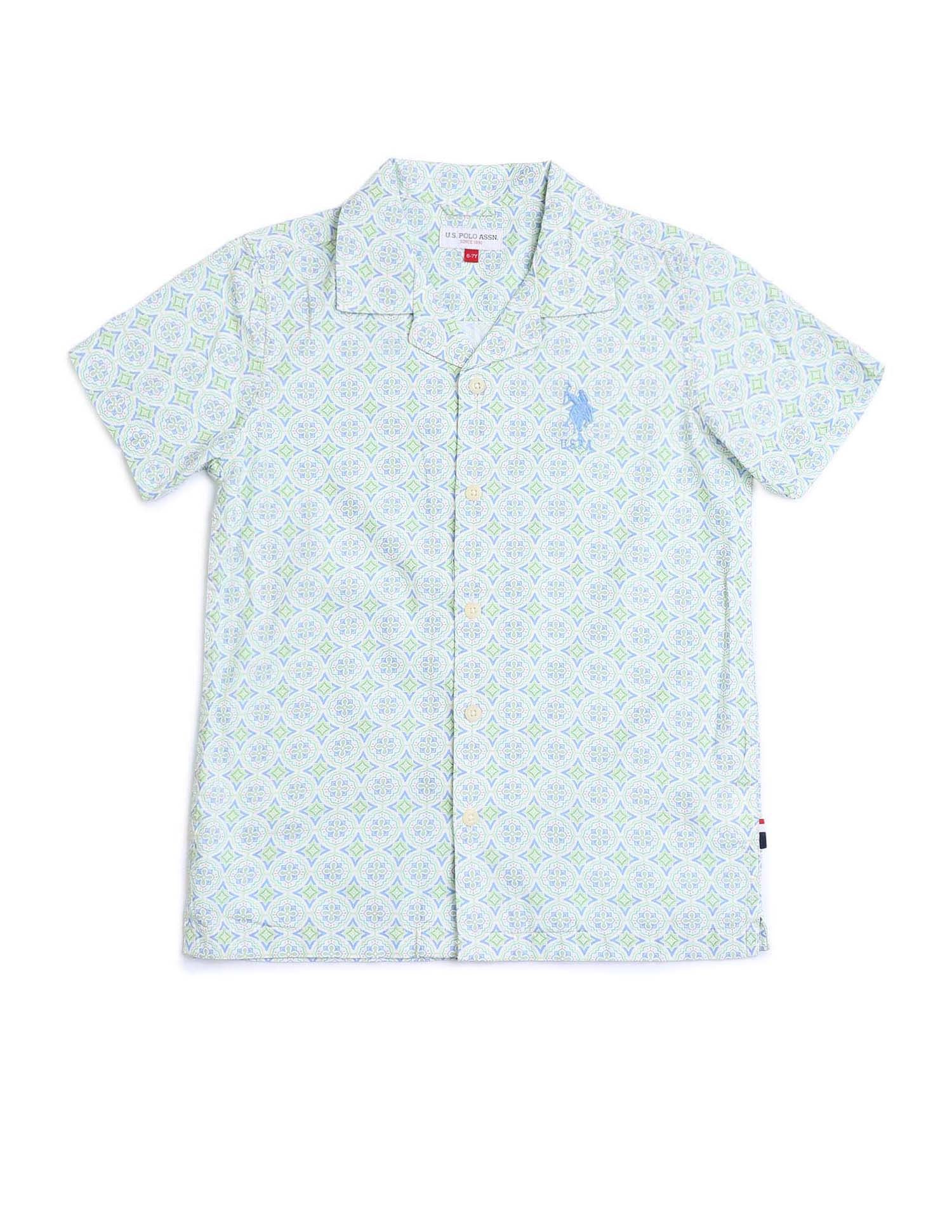 Boys Geometric Printed Regular Fit Shirt Light Green - U.S. POLO ASSN. | Large