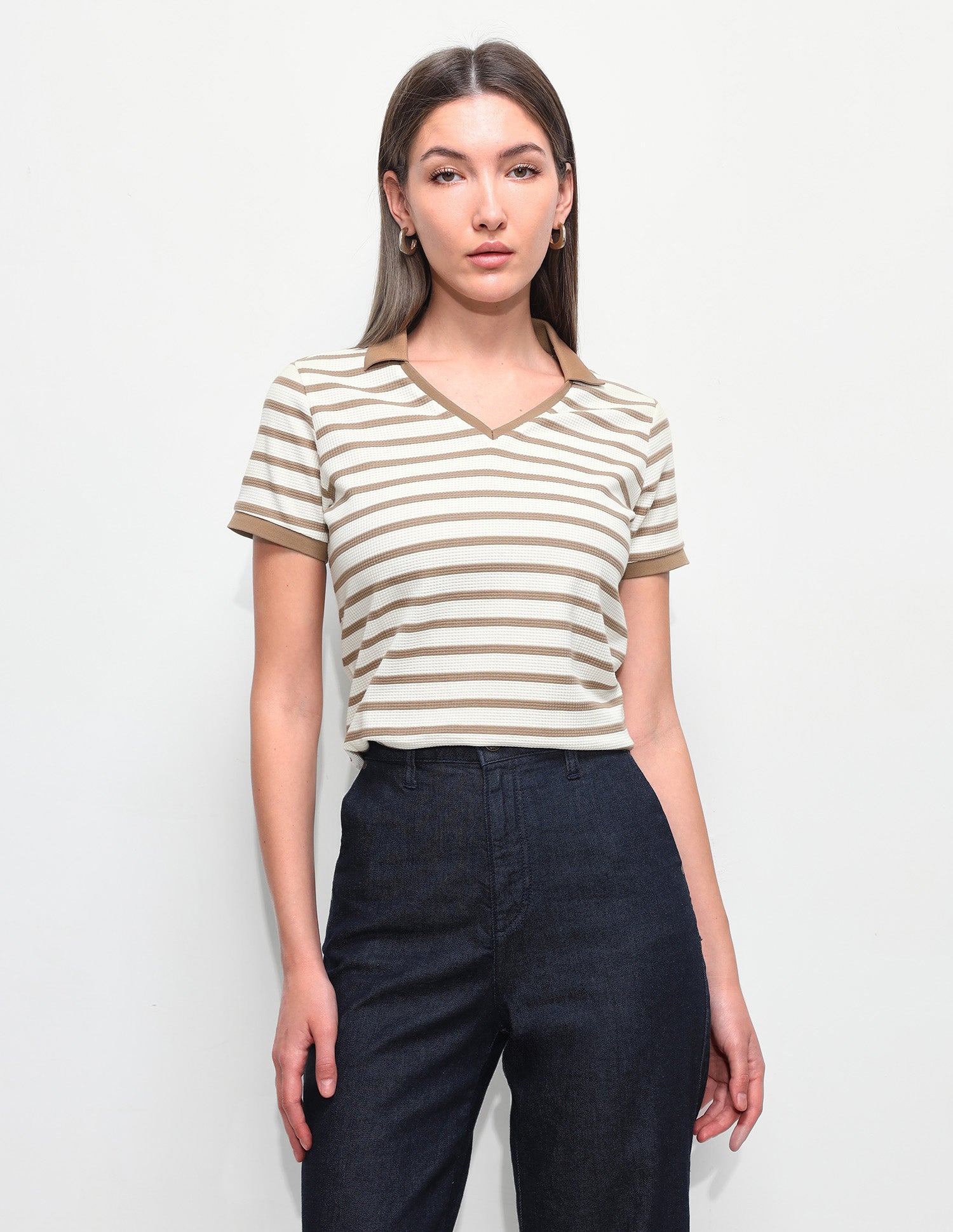 Horizontal Striped Regular Fit Polo Shirt Light Brown - U.S. Polo Assn. India | Large