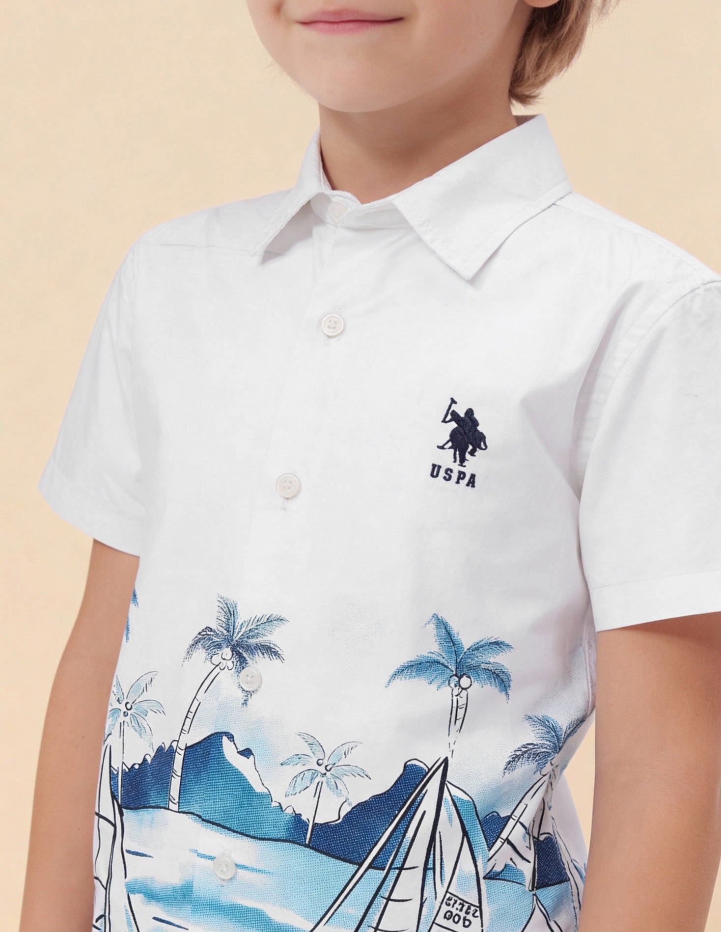 Boys Graphic Printed Regular Fit Shirt White - U.S. Polo Assn. India | Large