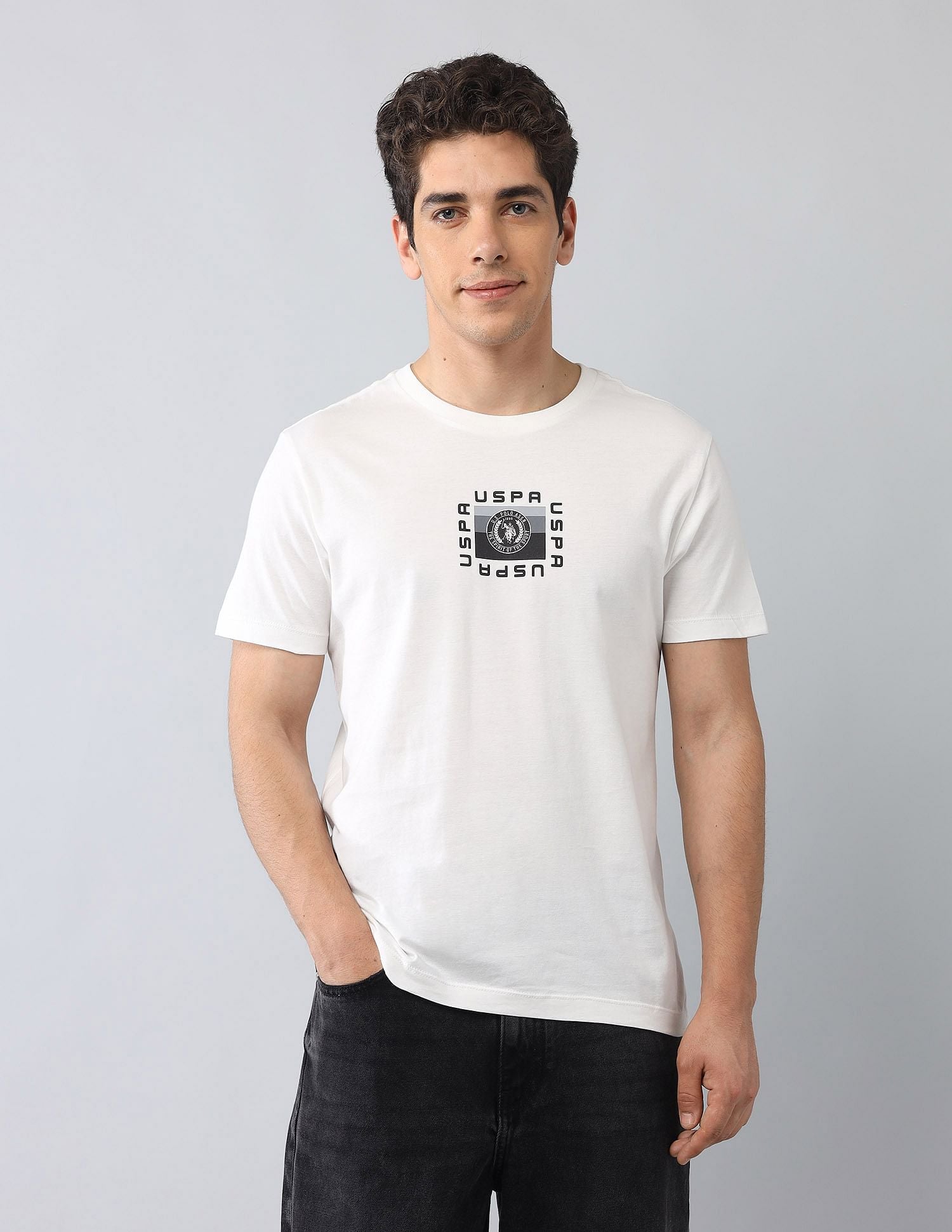 Muscle Fit Graphic Printed T-Shirt Ivory - U.S. Polo Assn. India | Large