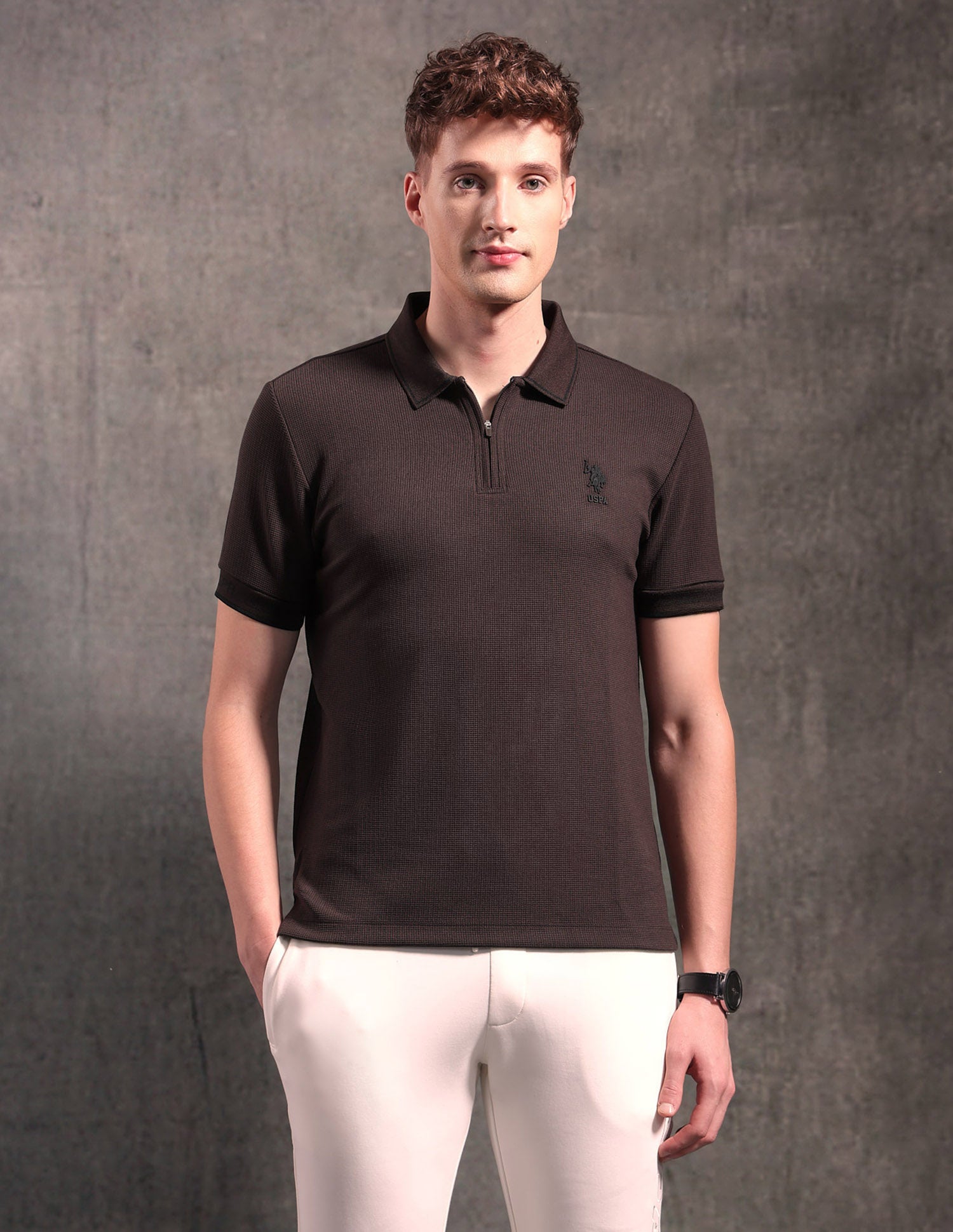 Black & Gold Textured Polo Shirt Dark Brown - U.S. POLO ASSN. | Large